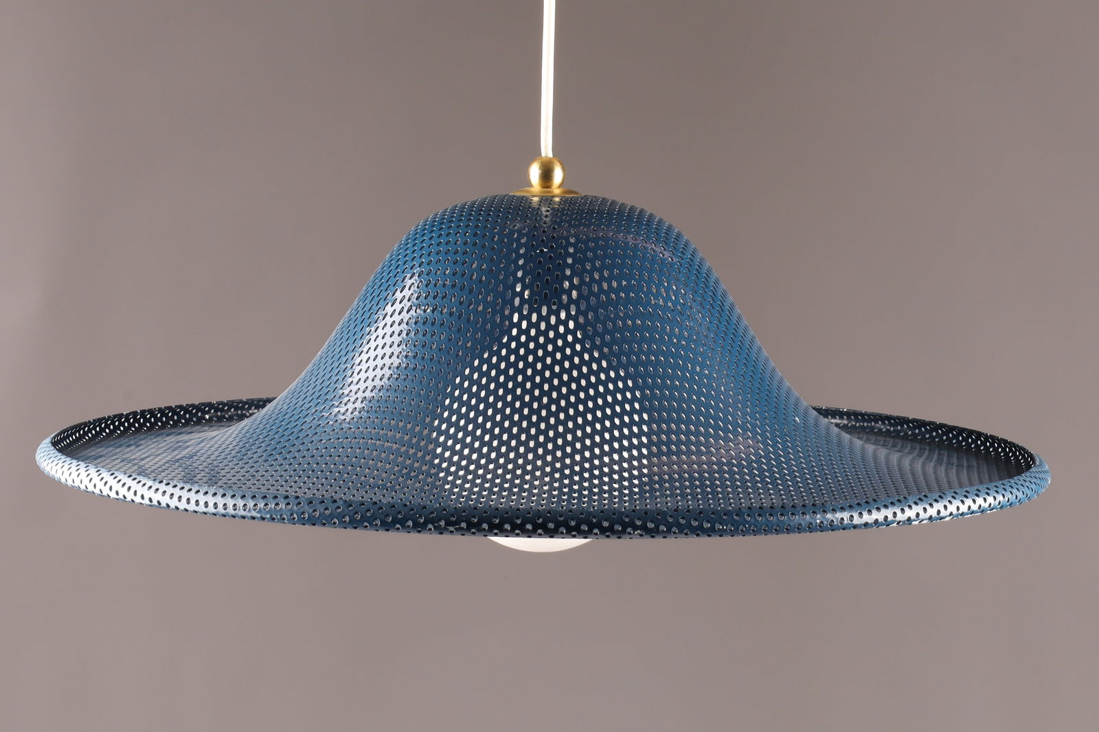 Perforated Blue Metal Hanging Ceiling Fixture Style of Mathieu Mategot (1 of 4)