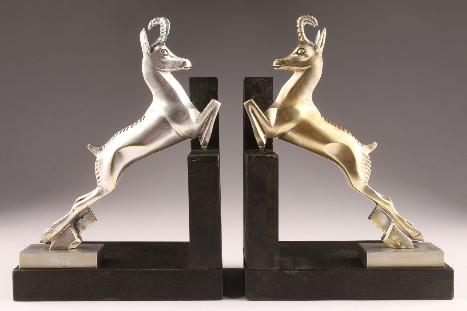 Pair Antique Art Deco Leaping Ram or Gazelle Bookends (1 of 7)