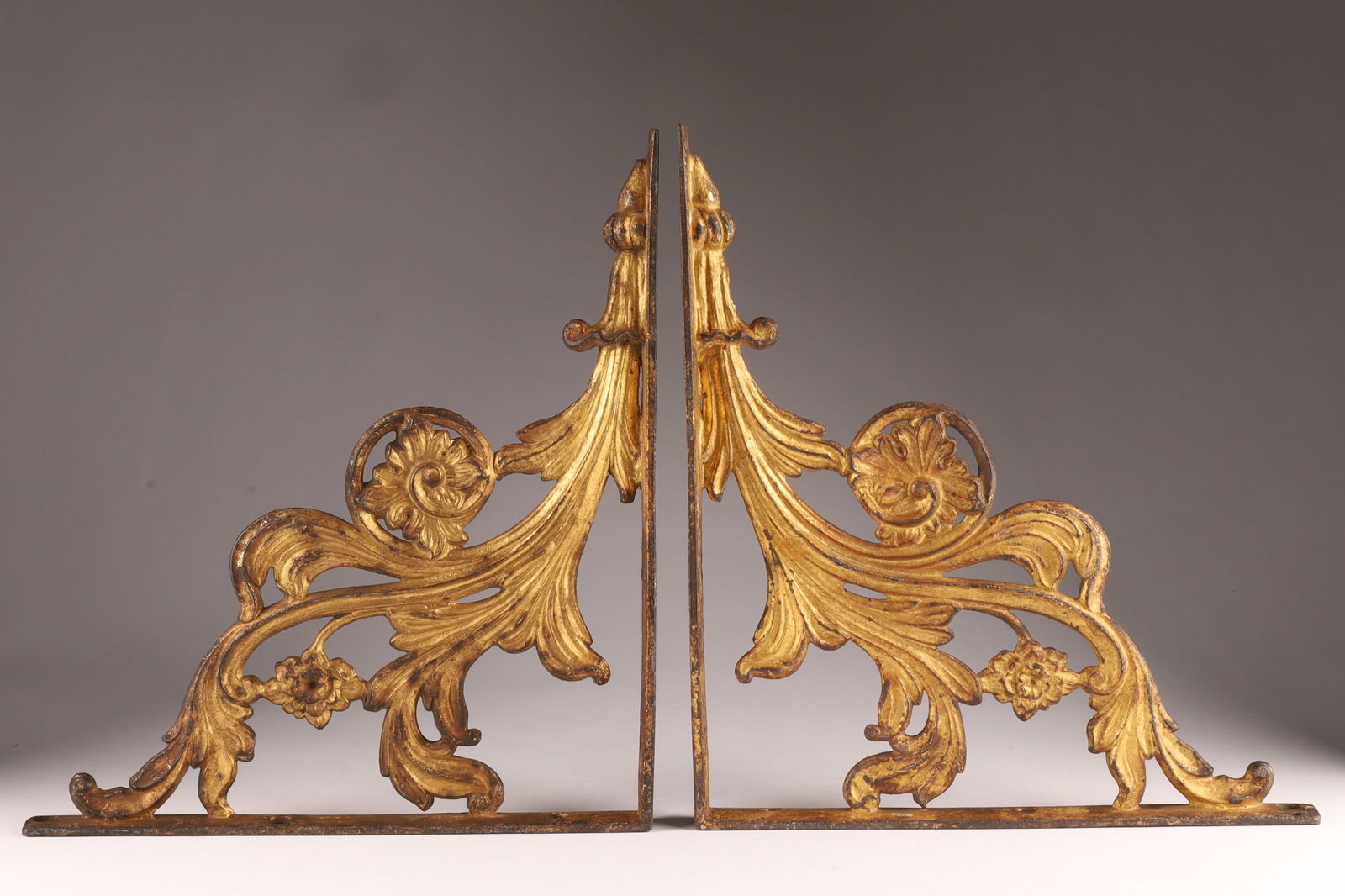 Pair Antique Art Nouveau Gilded Cast Iron Shelf Brackets (1 of 7)
