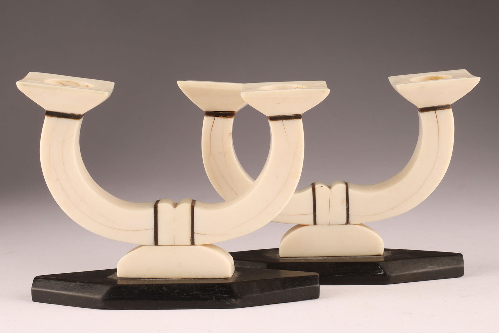 Pair of Antique Art Deco Carved Two Socle / Twin Branch Candlesticks (1 of 5)