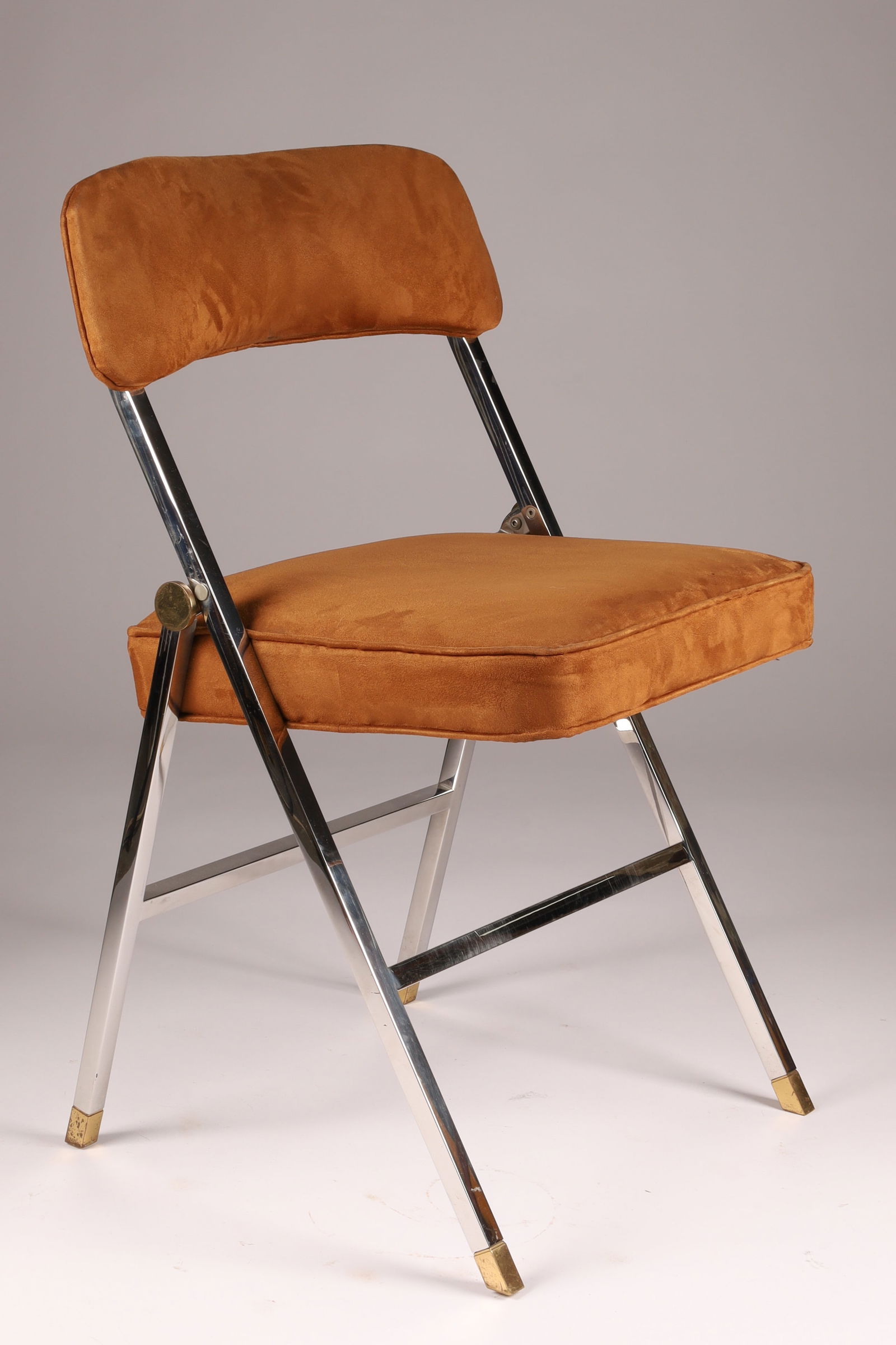 Modernist Brass, Chrome and Suede Folding Chair (1 of 4)