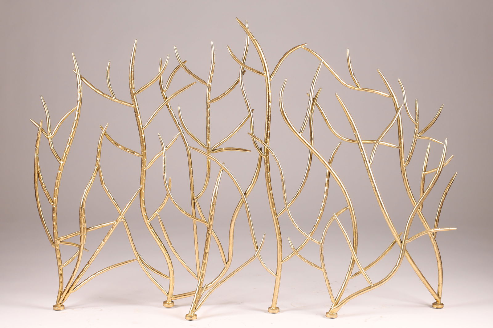 Modernist Gold Branches Hammered Iron Fireplace Screen (1 of 3)