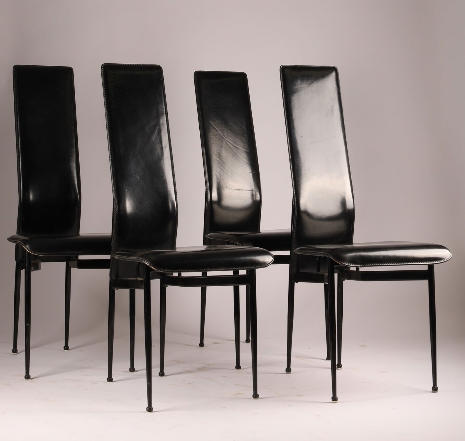 Set of 4 S44 Postmodern Leather Dining Chairs Attr. Giancarlo Vegni for Fasem, 1980s (1 of 6)
