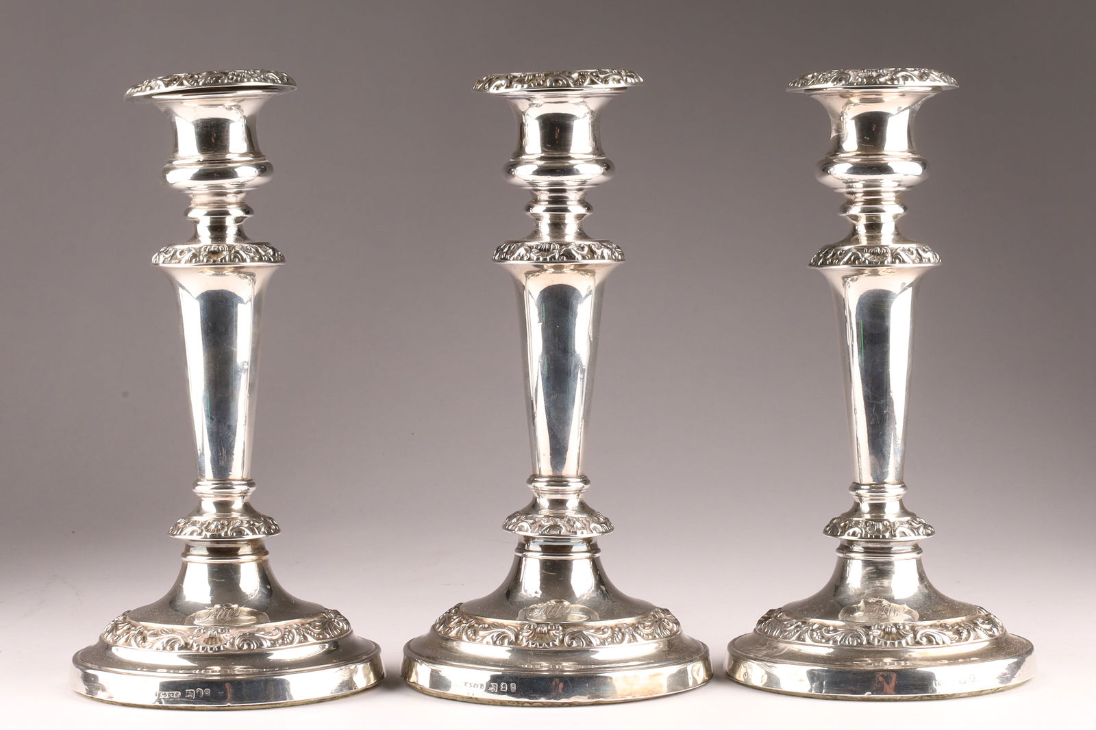 Lot of Three Sheffield Silver Plated Candlesticks (1 of 8)