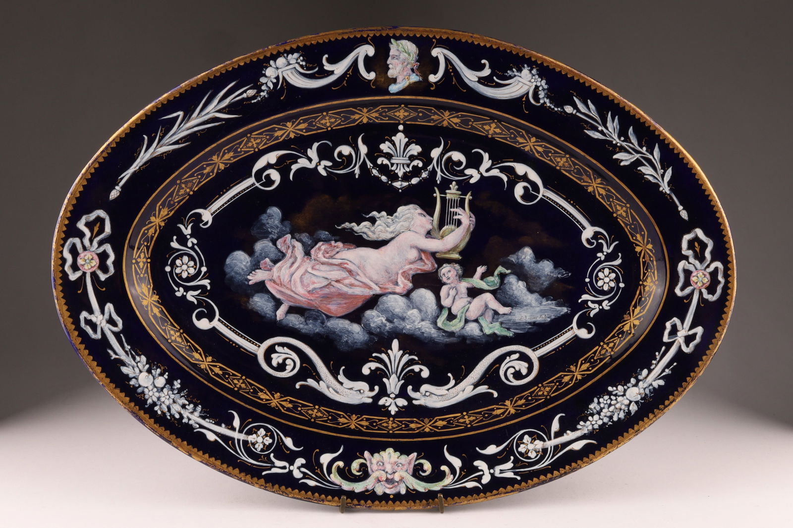 18th C French Sevres-Vincennes Cobalt Blue Platter, Classical Scene (1 of 12)