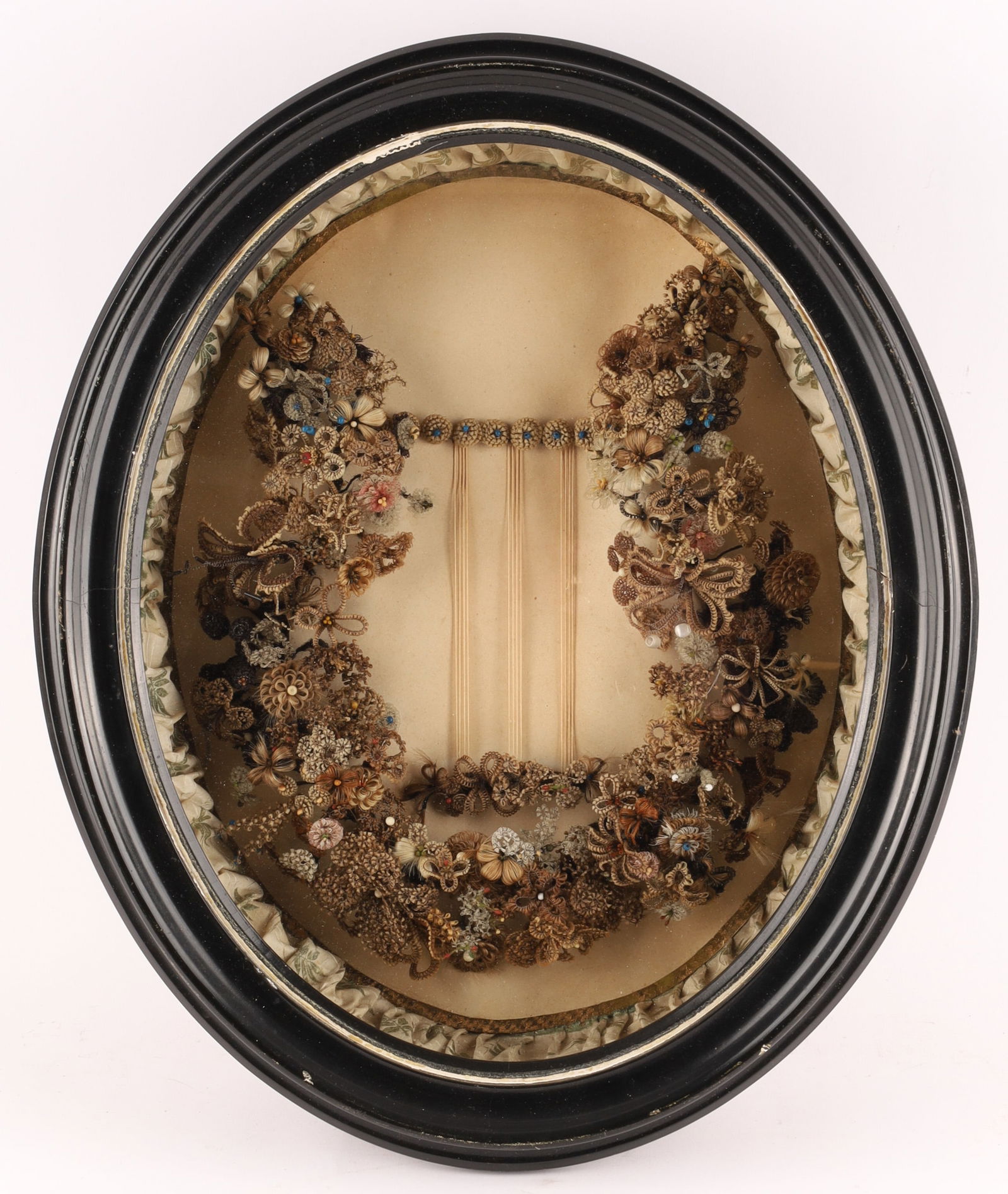 19th C. Large Victorian Human Hair Mourning Wreath Memento Mori (1 of 11)