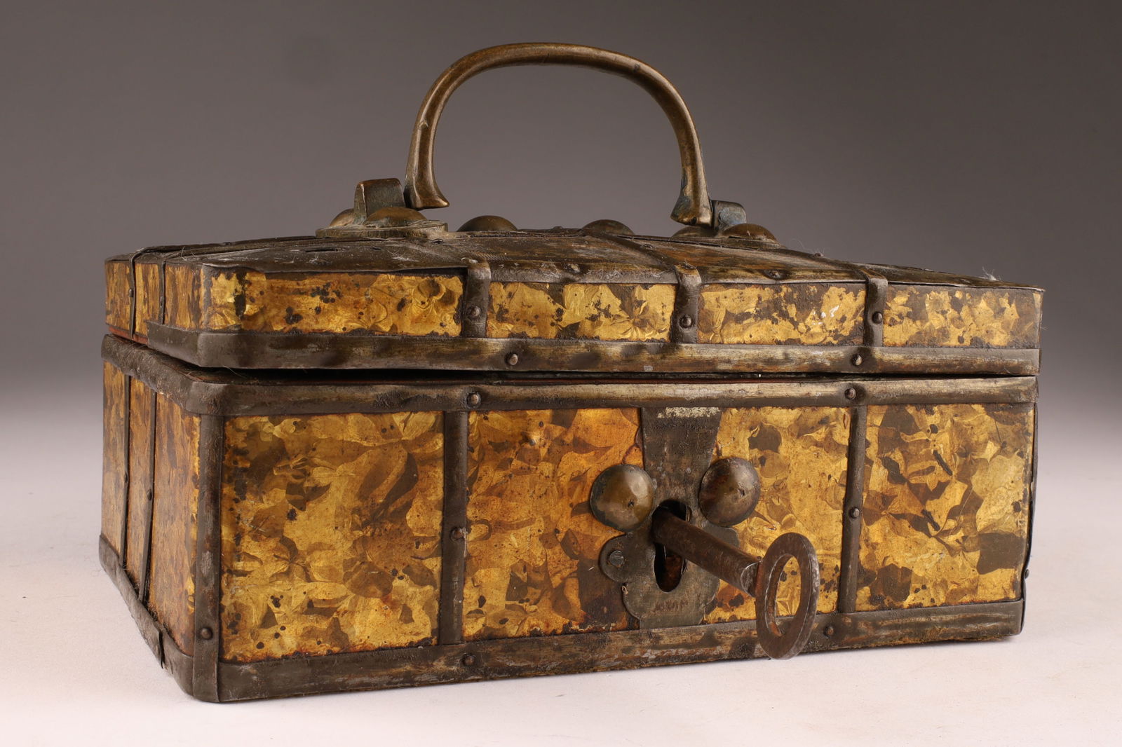 19th Century Eastern European Gilt Iron-Bound Box with Original Key (1 of 5)
