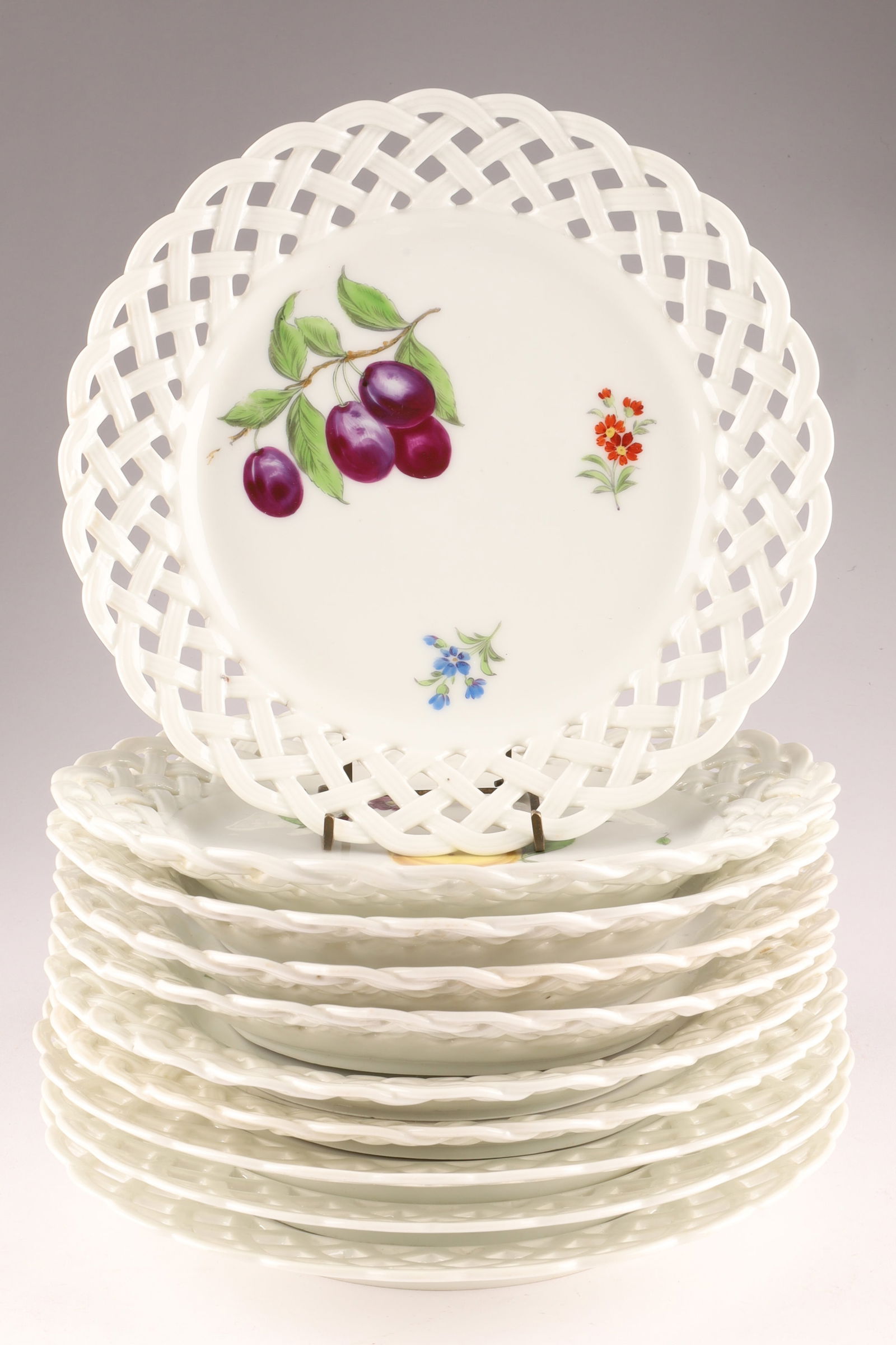 Set of Antique Meissen Porcelain Reticulated Fruit Plates (1 of 8)