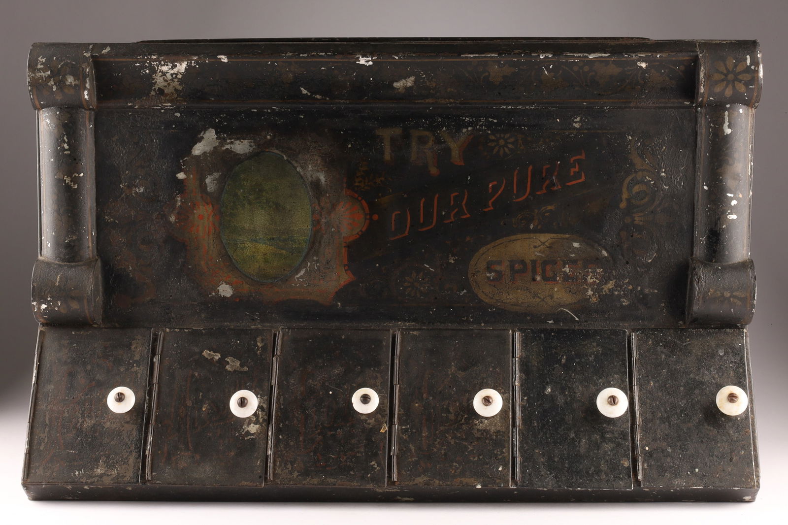 Antique Painted Tole Metal Spice Box General Store Display (1 of 12)