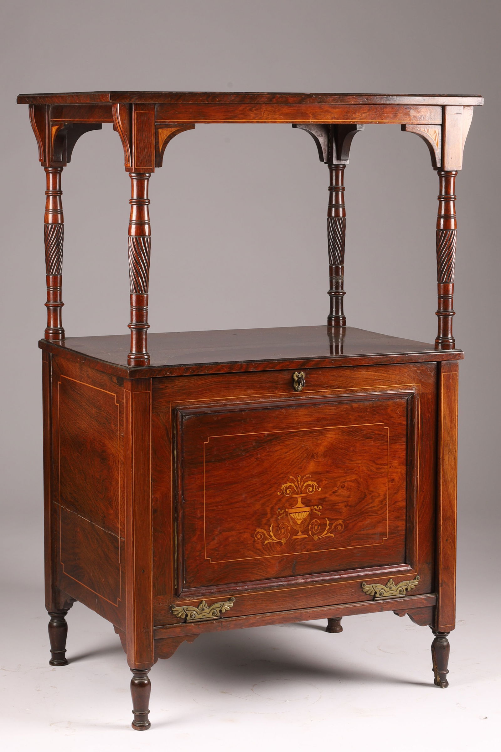 19th C Antique Victorian inlaid marquetry hardwood music cabinet or whatnot (1 of 10)