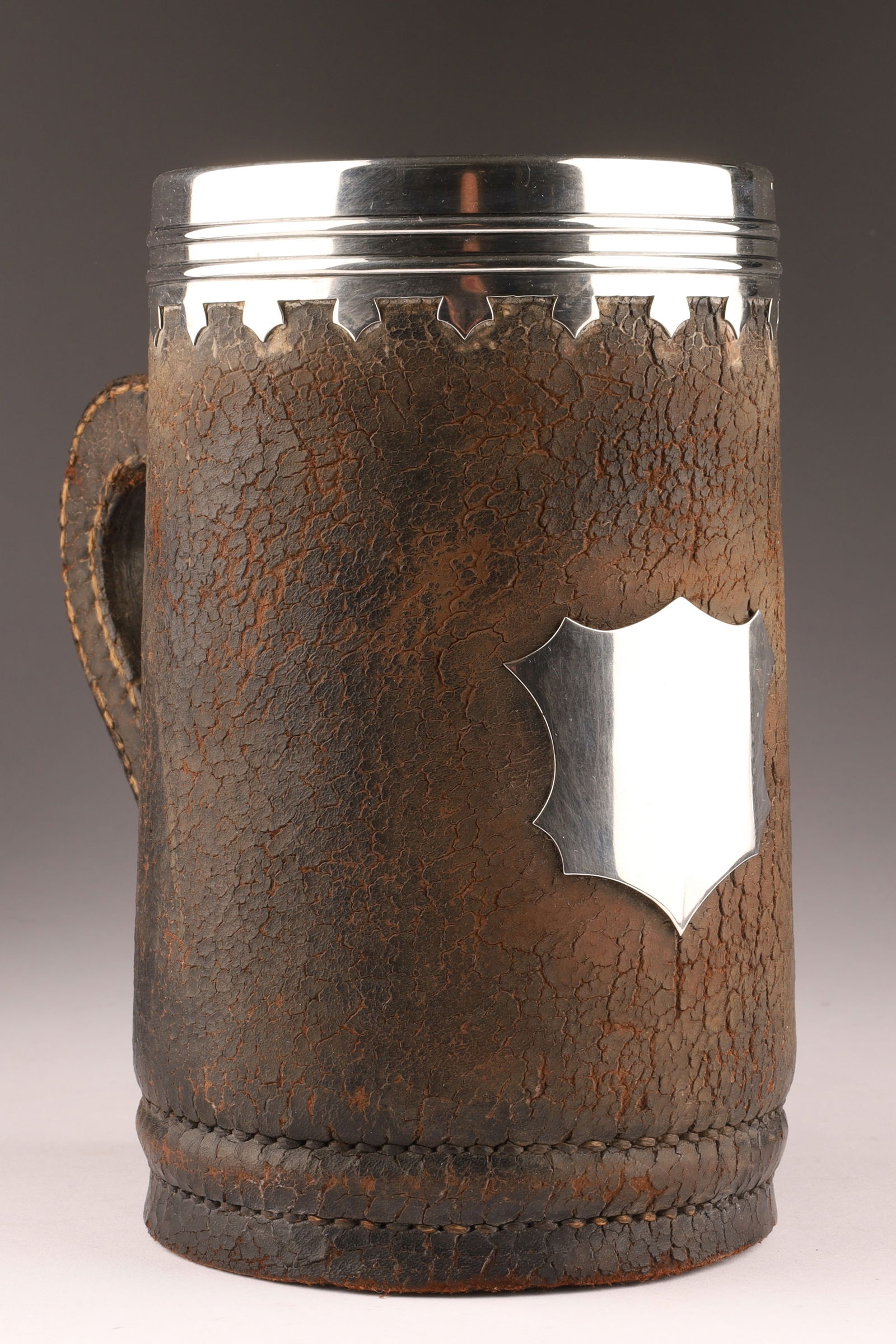 Antique American Gorham Sterling and Leather Blackjack Tankard (1 of 8)