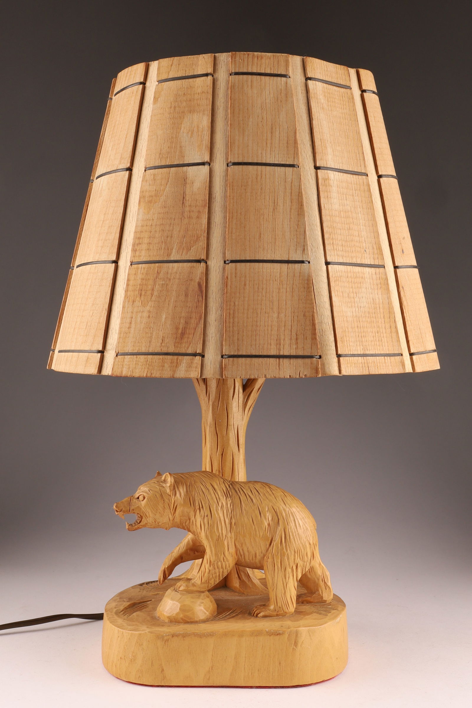 Signed Canadian Clement Dube Wood Carved Bear Lamp (1 of 6)
