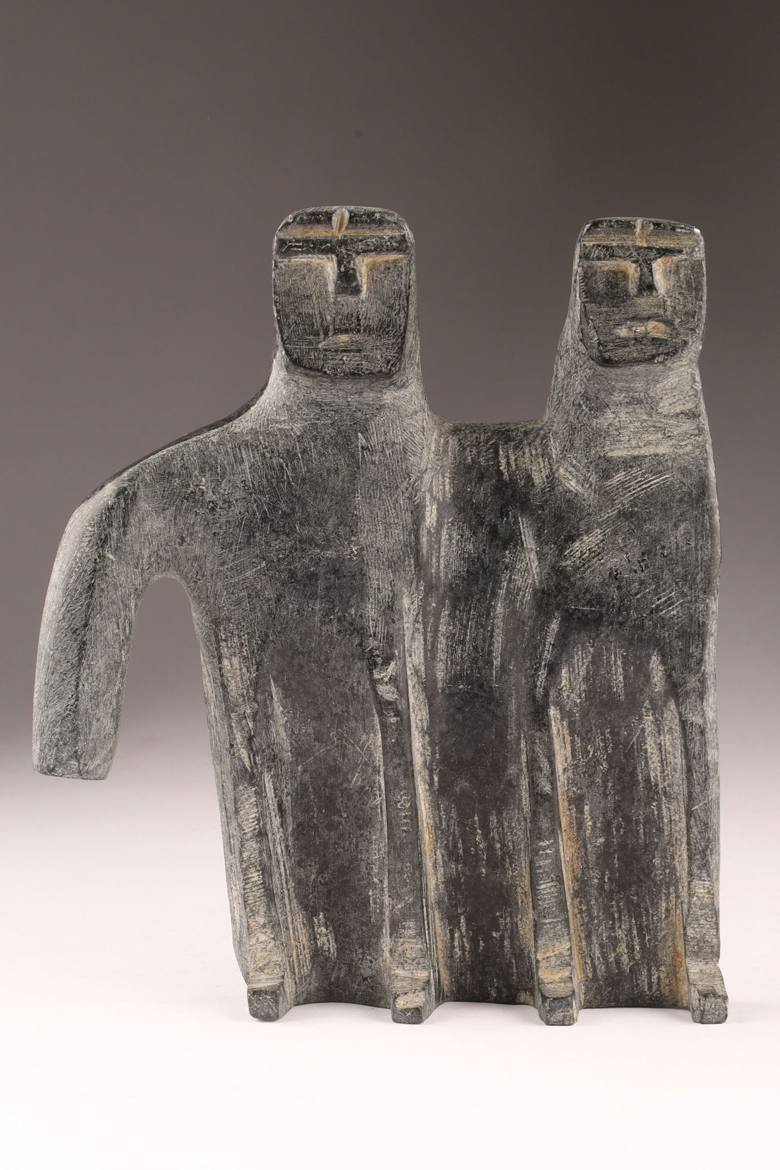 1970s Carved Figural Group Standing Inuit Soapstone, Signed (1 of 6)