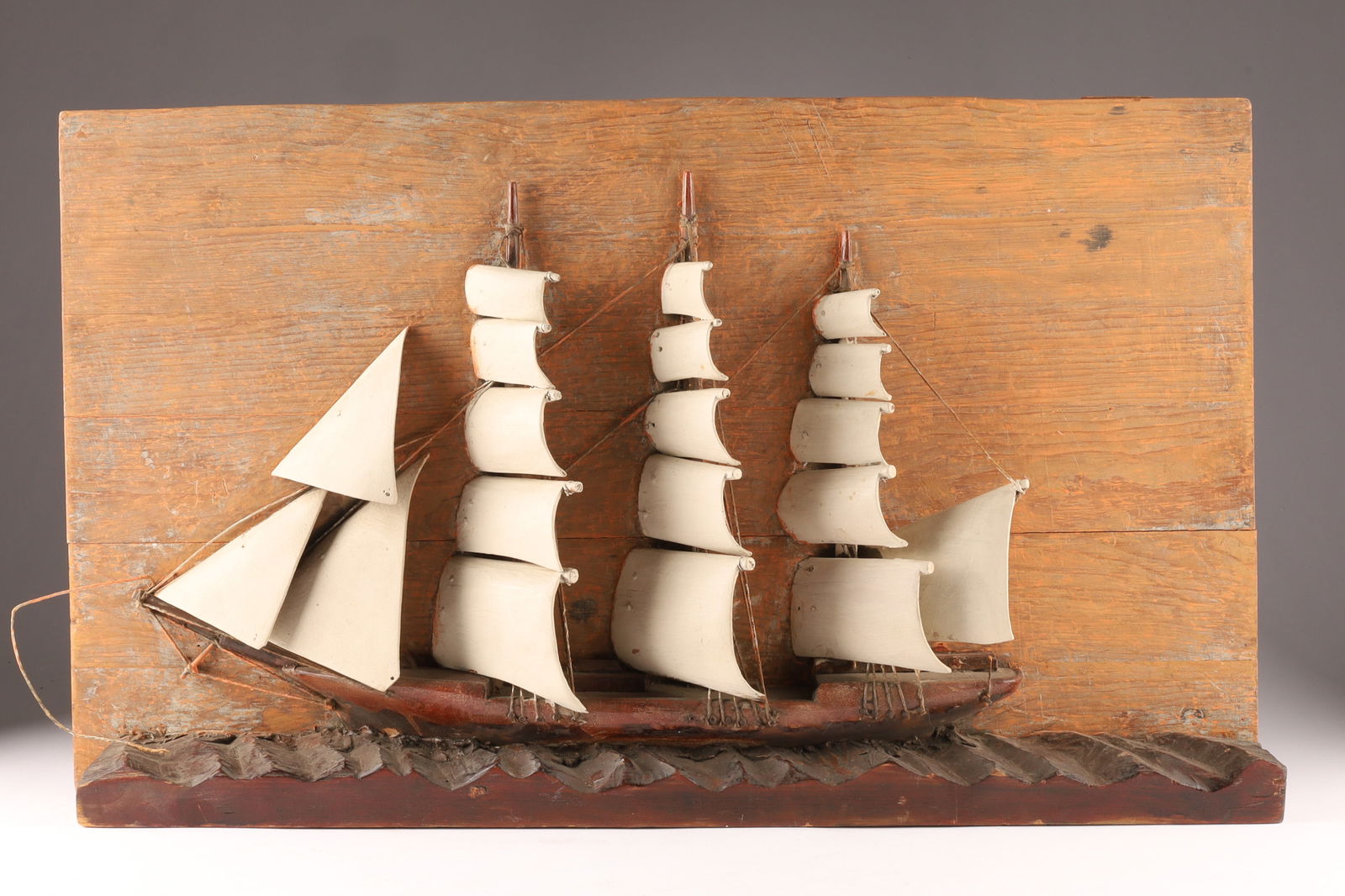 Antique C. 1900 Quebec Folk Art Ship Diorama on Board (1 of 7)