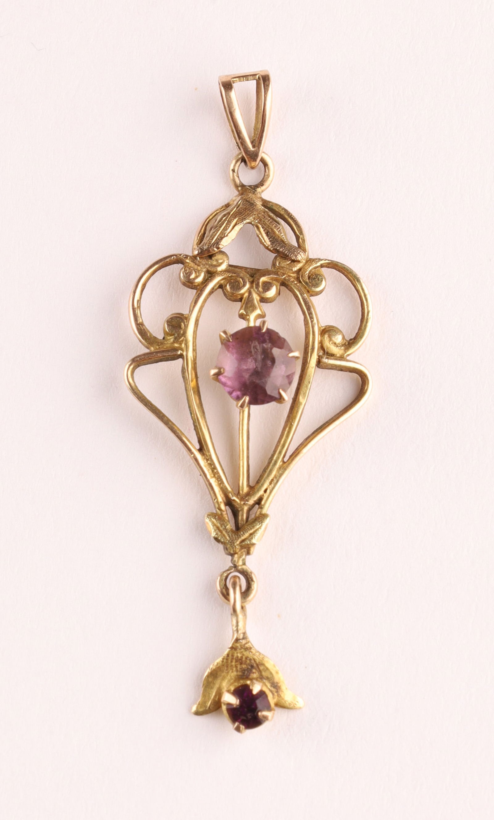10K Yellow Gold and Amethyst Art Nouveau Lavalier Pendant (1 of 6)