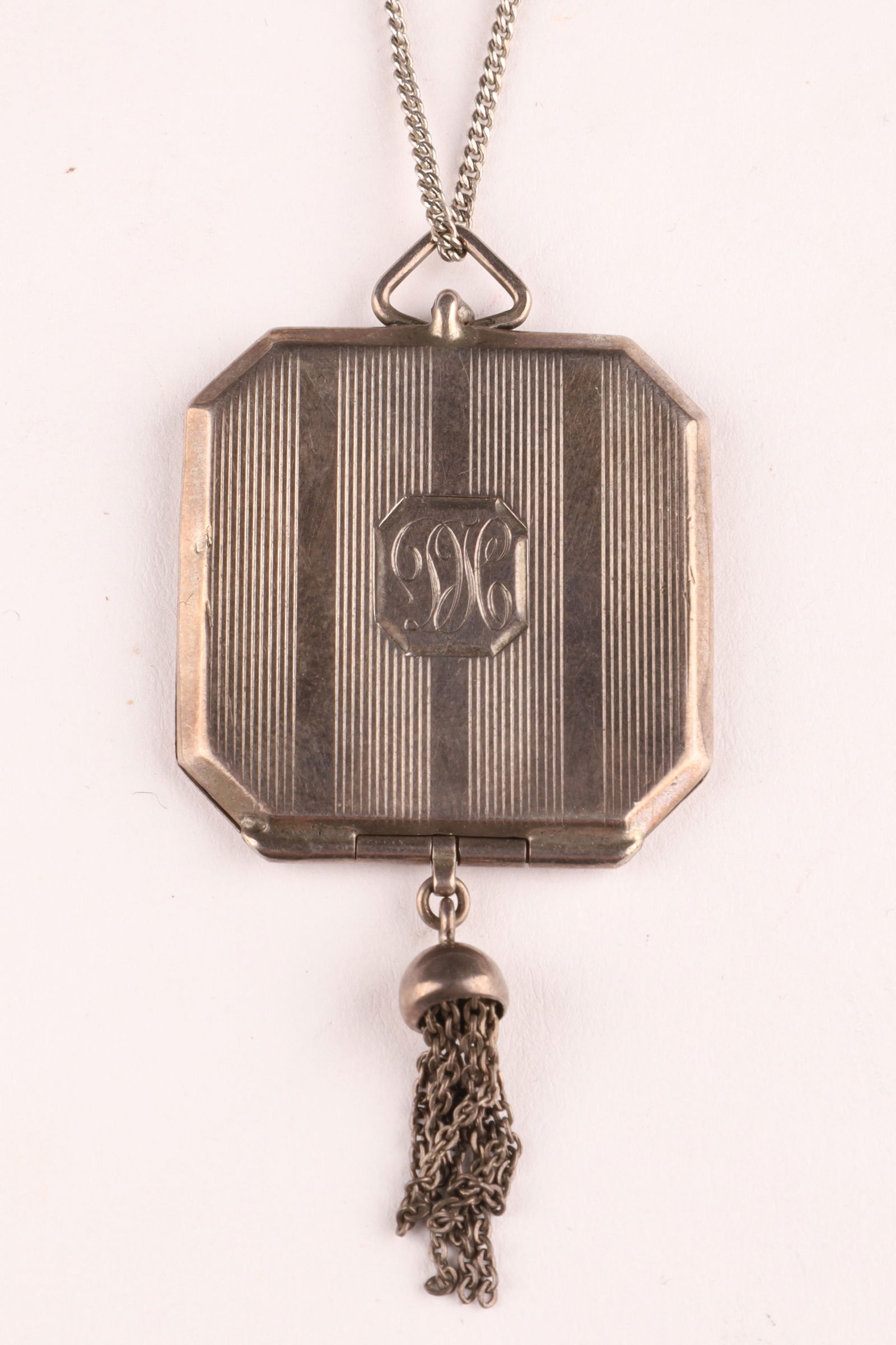 Vintage Art Deco Sterling Silver Octagonal Locket Necklace with Tassel (1 of 8)