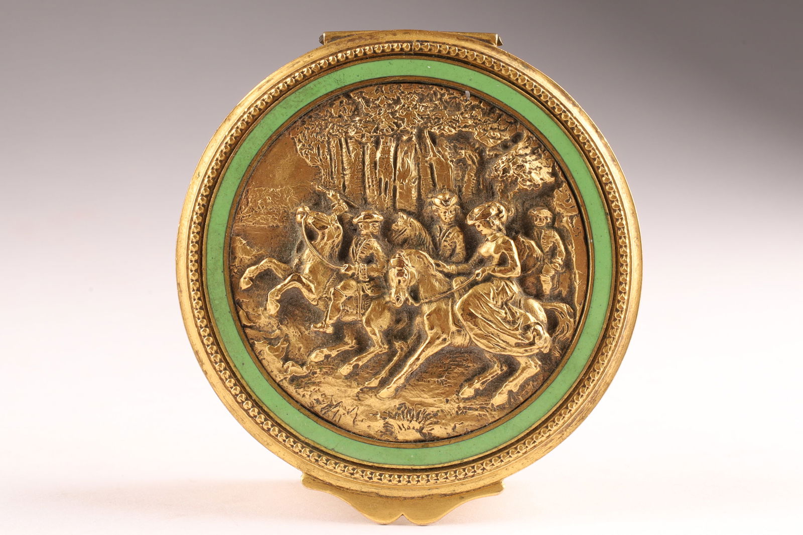 Antique French Gilt Bronze and Green Enamel Vanity Powder Trinket Box (1 of 5)