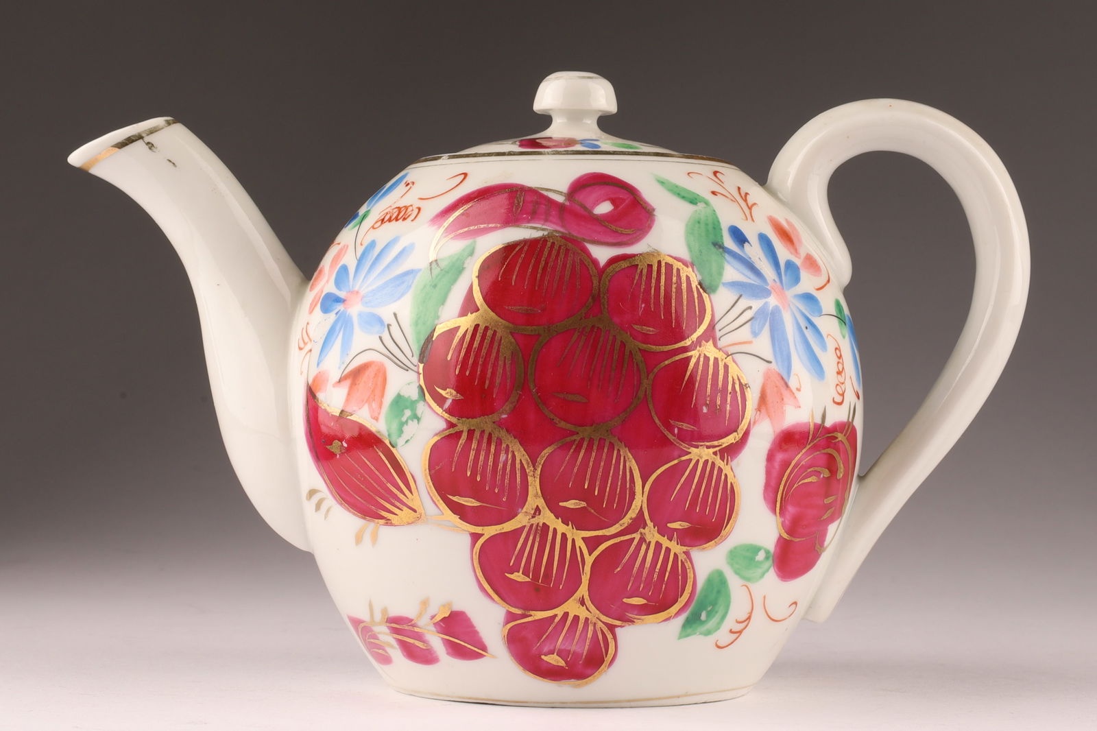 Kuznetsov Porcelain Factory, Dulevo, Russia Hand-Painted Porcelain Teapot with Floral Ornament (1 of 6)