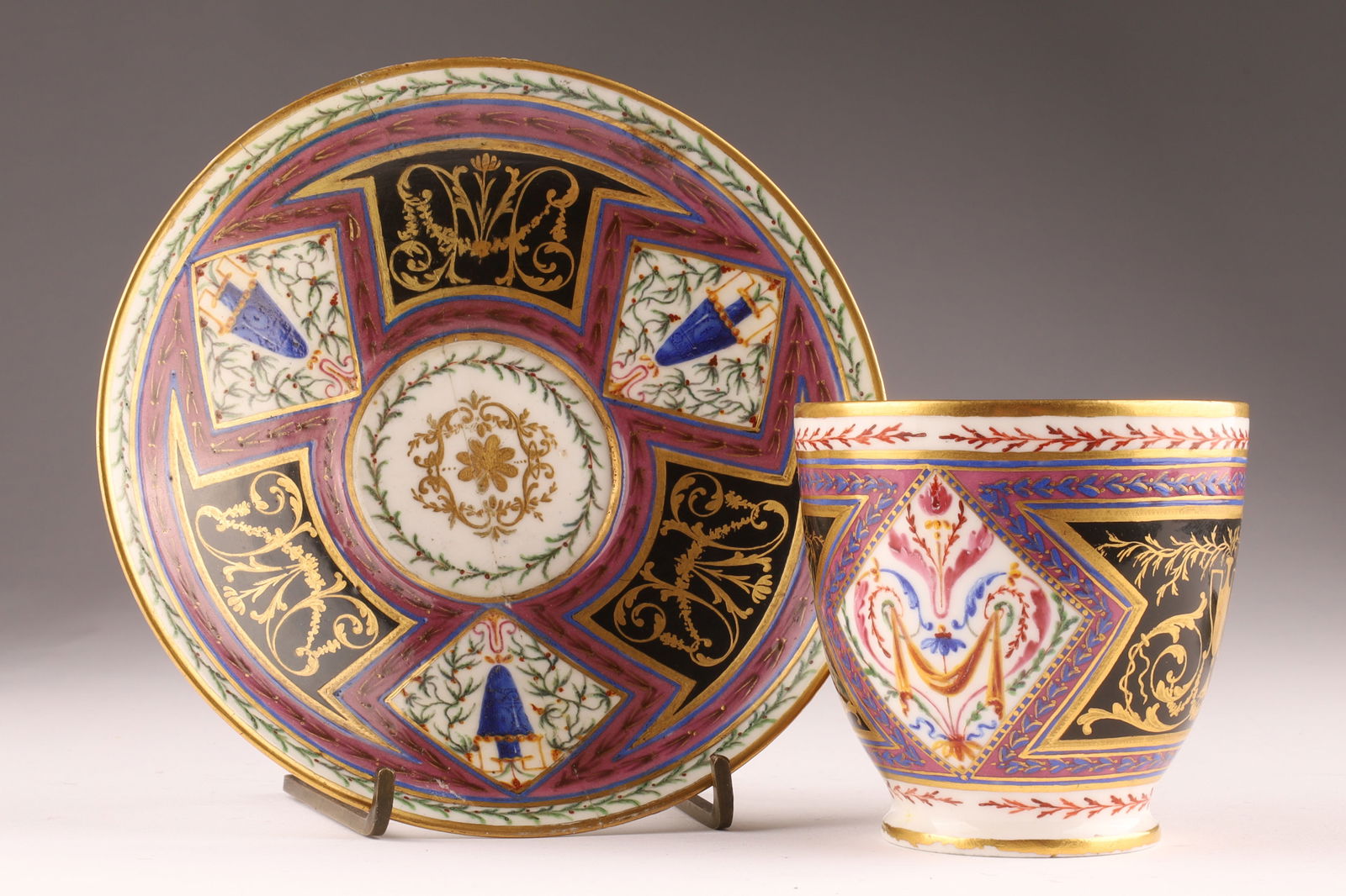 Antique 18th C Sevres Hand Painted Porcelain Teacup and Saucer (1 of 11)