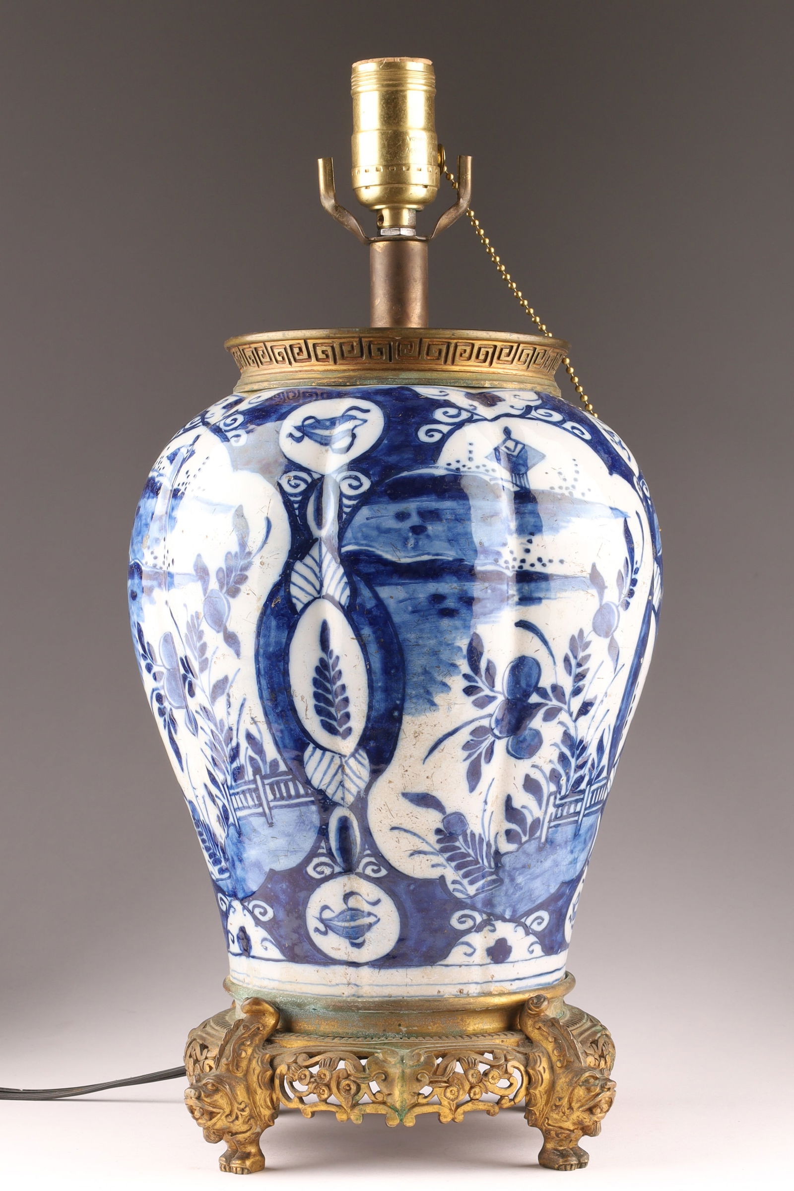 Antique Dutch Delft Chinoiserie Blue and White Vase Lamp (1 of 12)