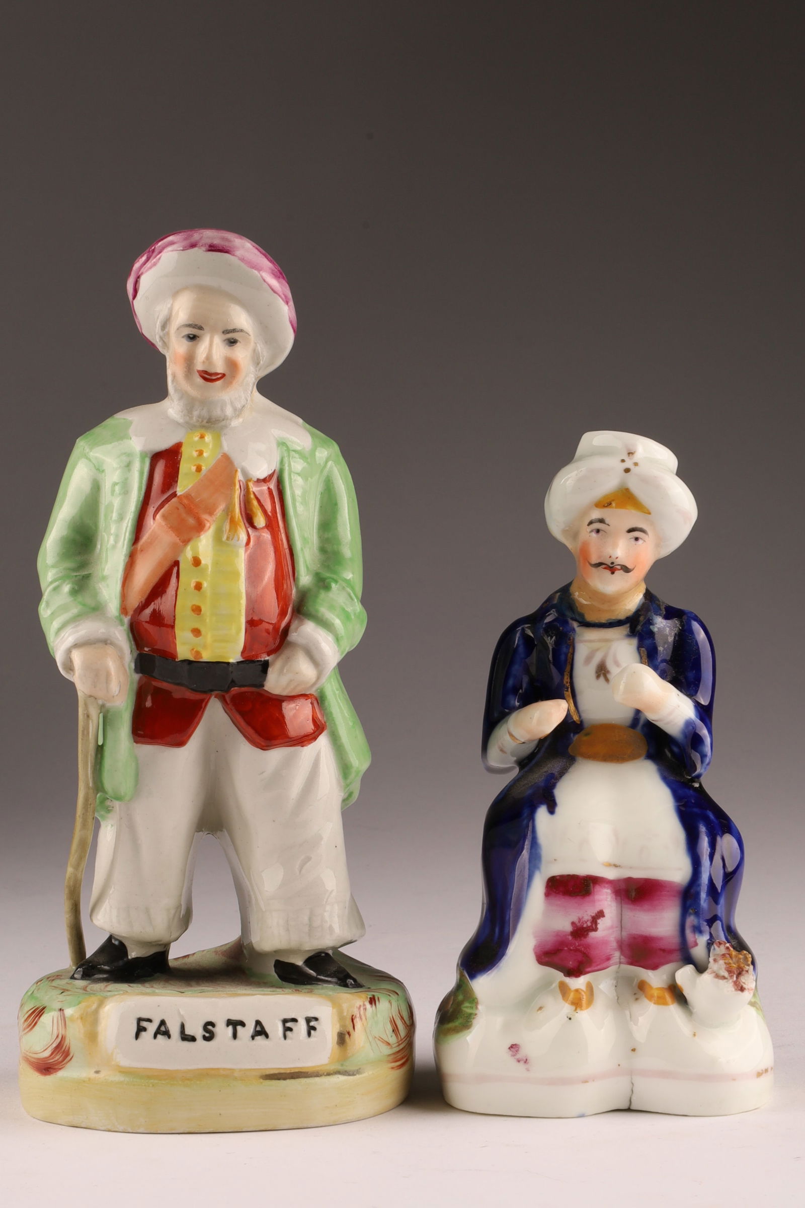 Lot of Two Victorian Staffordshire Male Figurines, John Falstaff, Middle Eastern Man (1 of 6)