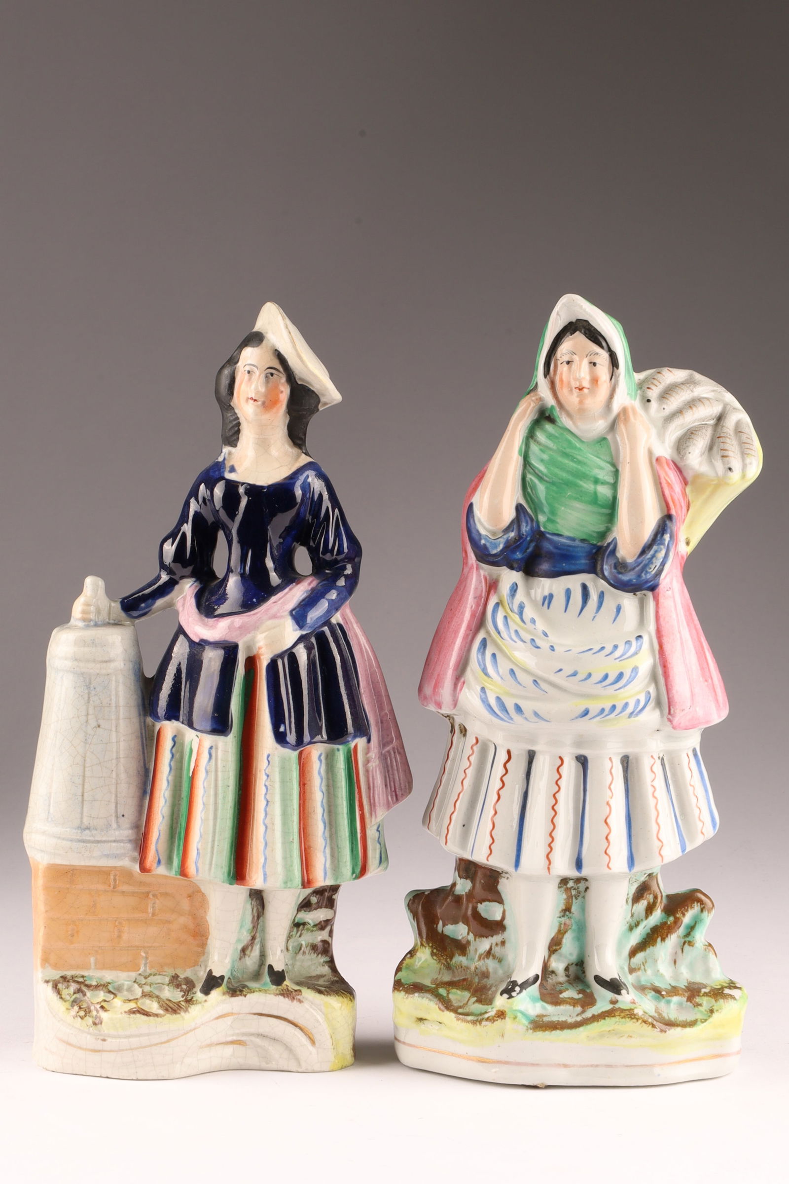 Lot of Two Antique Victorian Staffordshire Porcelain Figurine Women (1 of 5)