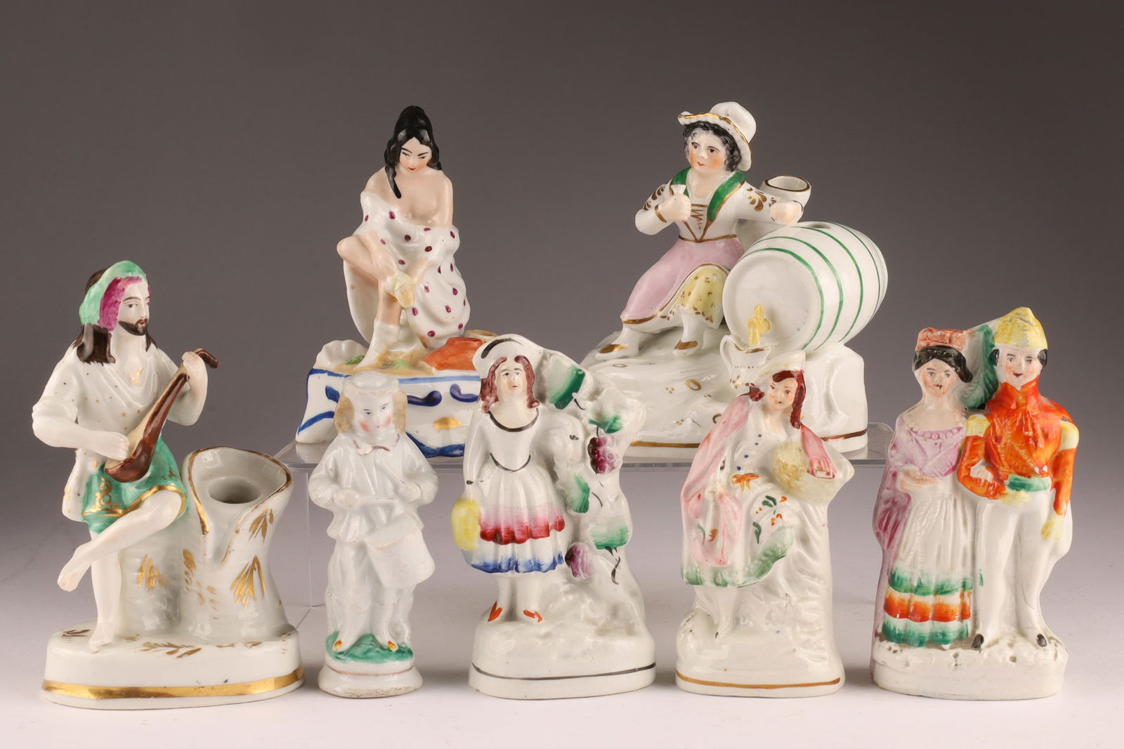Lot of 7 Staffordshire Porcelain Small Painted Historical Figurines (1 of 6)