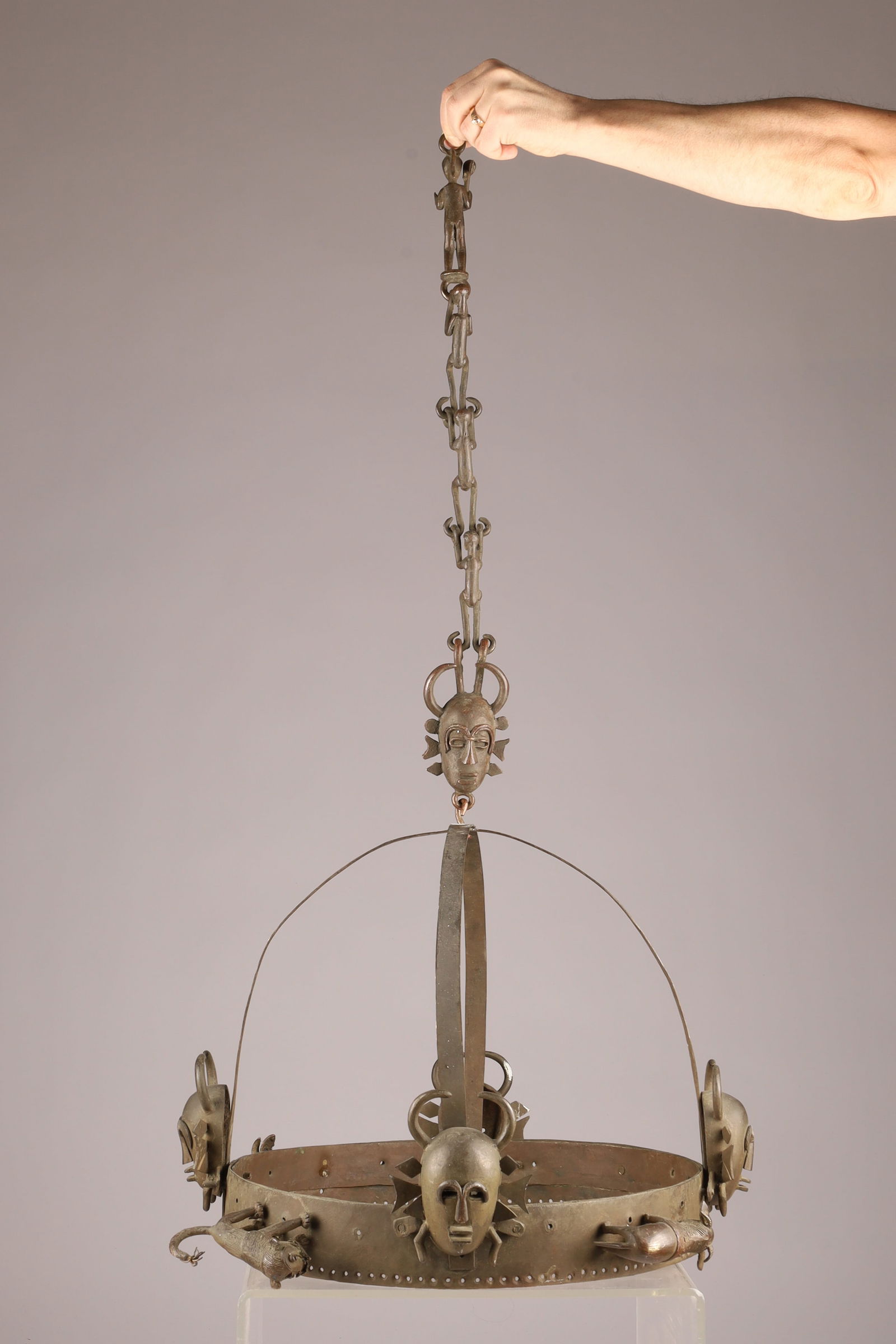 Important Grassfields Royal Iron and Bronze Vessel Harness, Bamileke or Bamum (1 of 9)