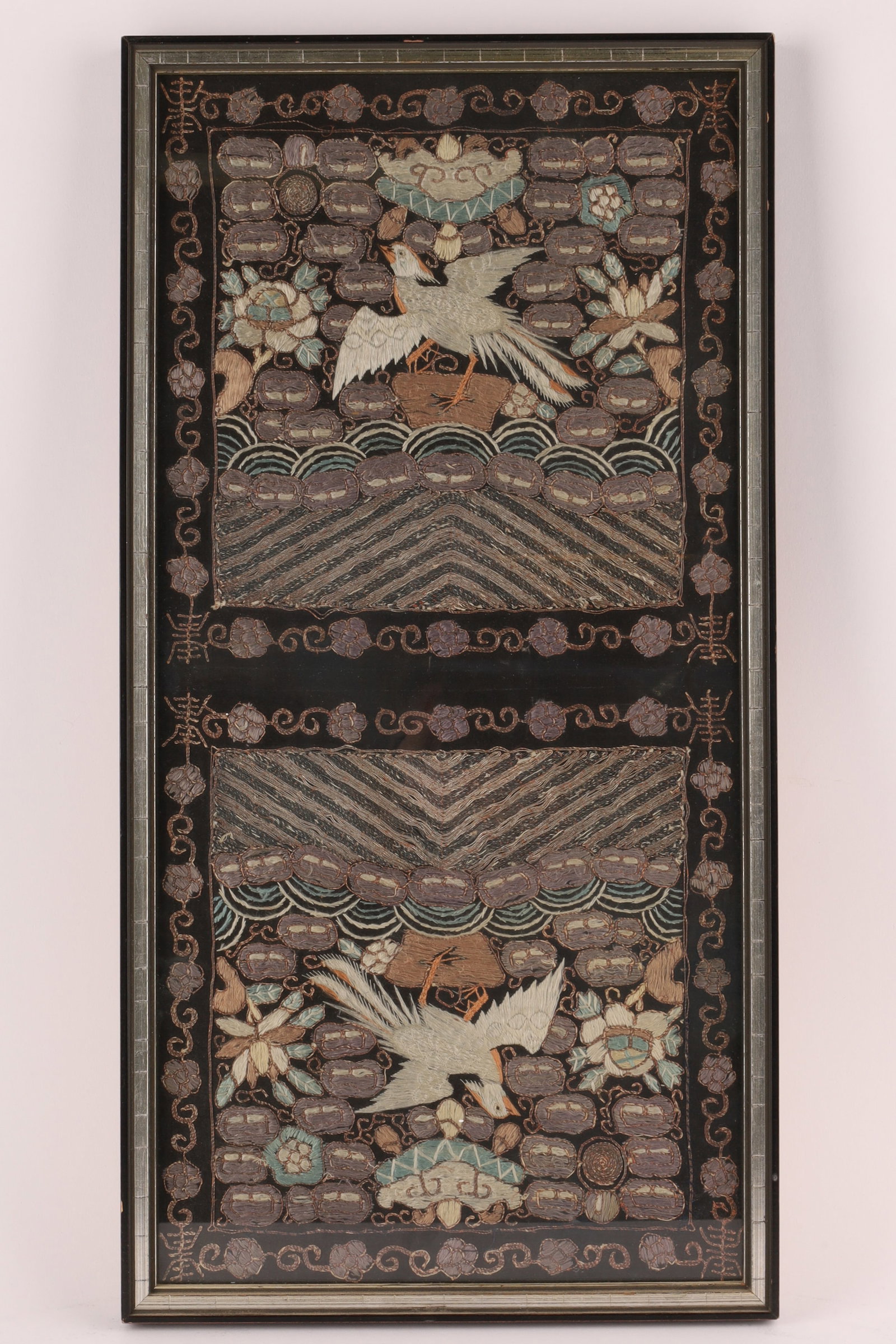 Chinese Embroidered Silk Panel with Birds and Floral Motifs, Framed (1 of 6)