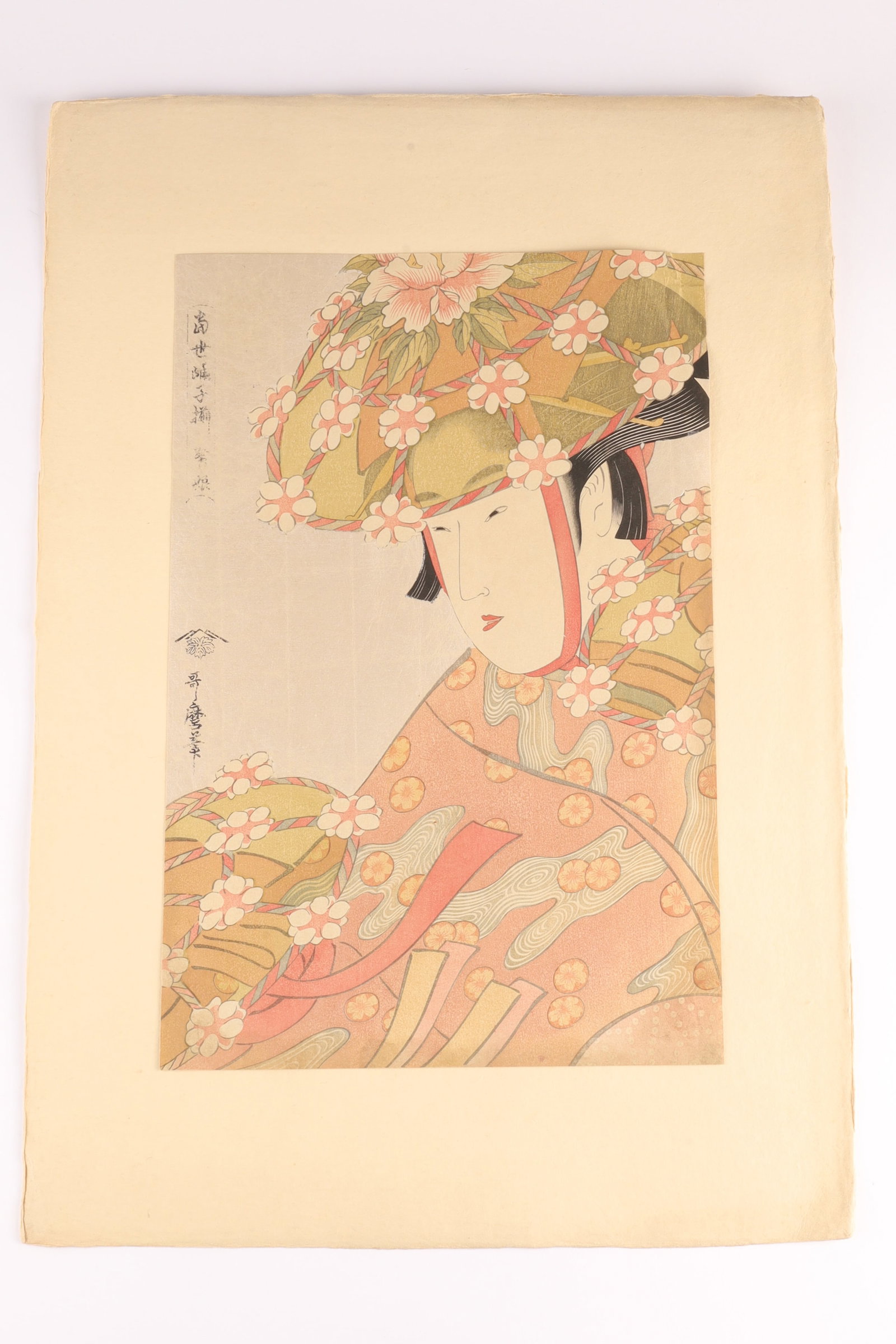 Antique Japanese Woodblock Print, Tanchosai Eishi, Silver Mica Ground (1 of 10)