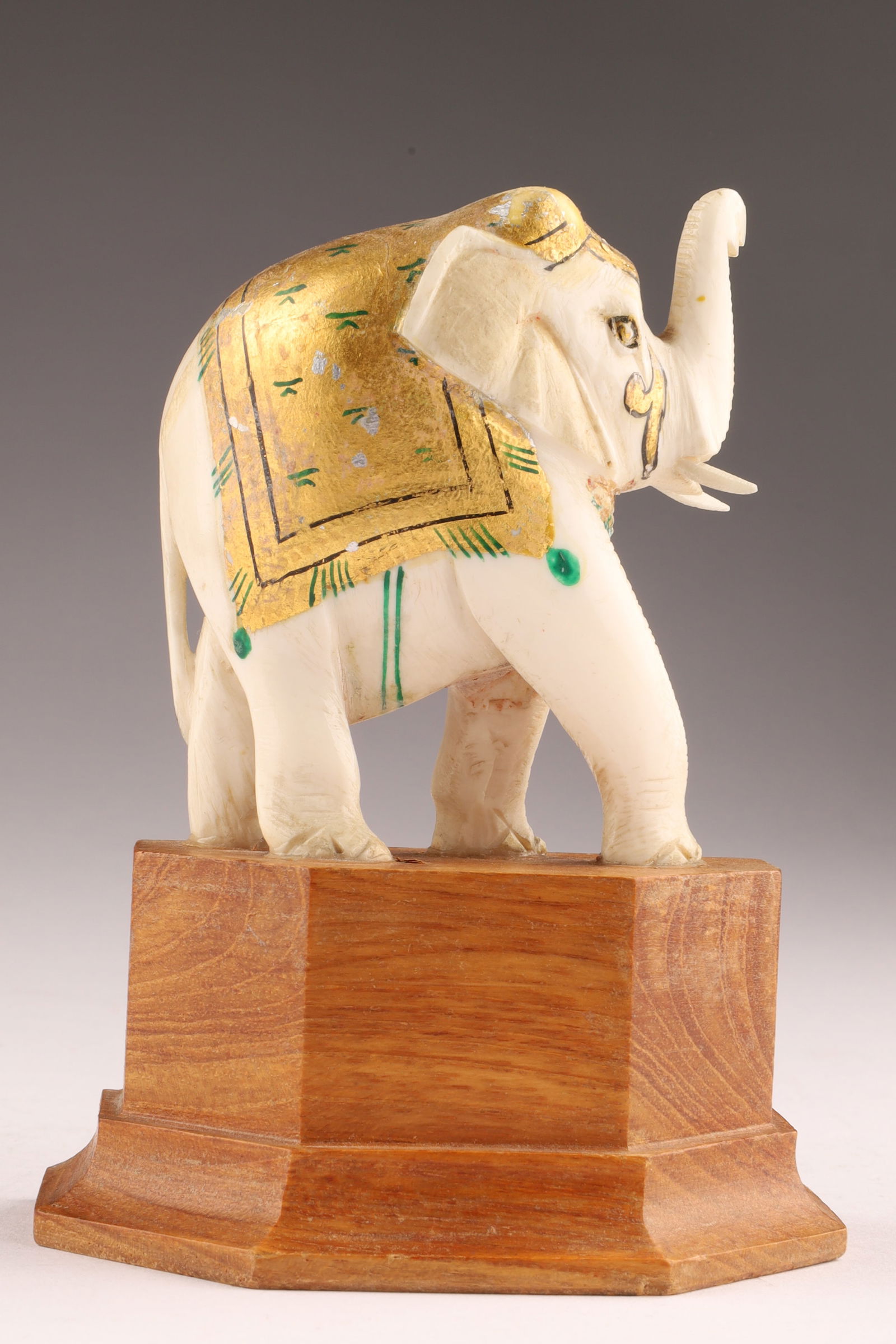 Indian Gilt Carved Elephant Sculpture on Wooden Base (1 of 4)