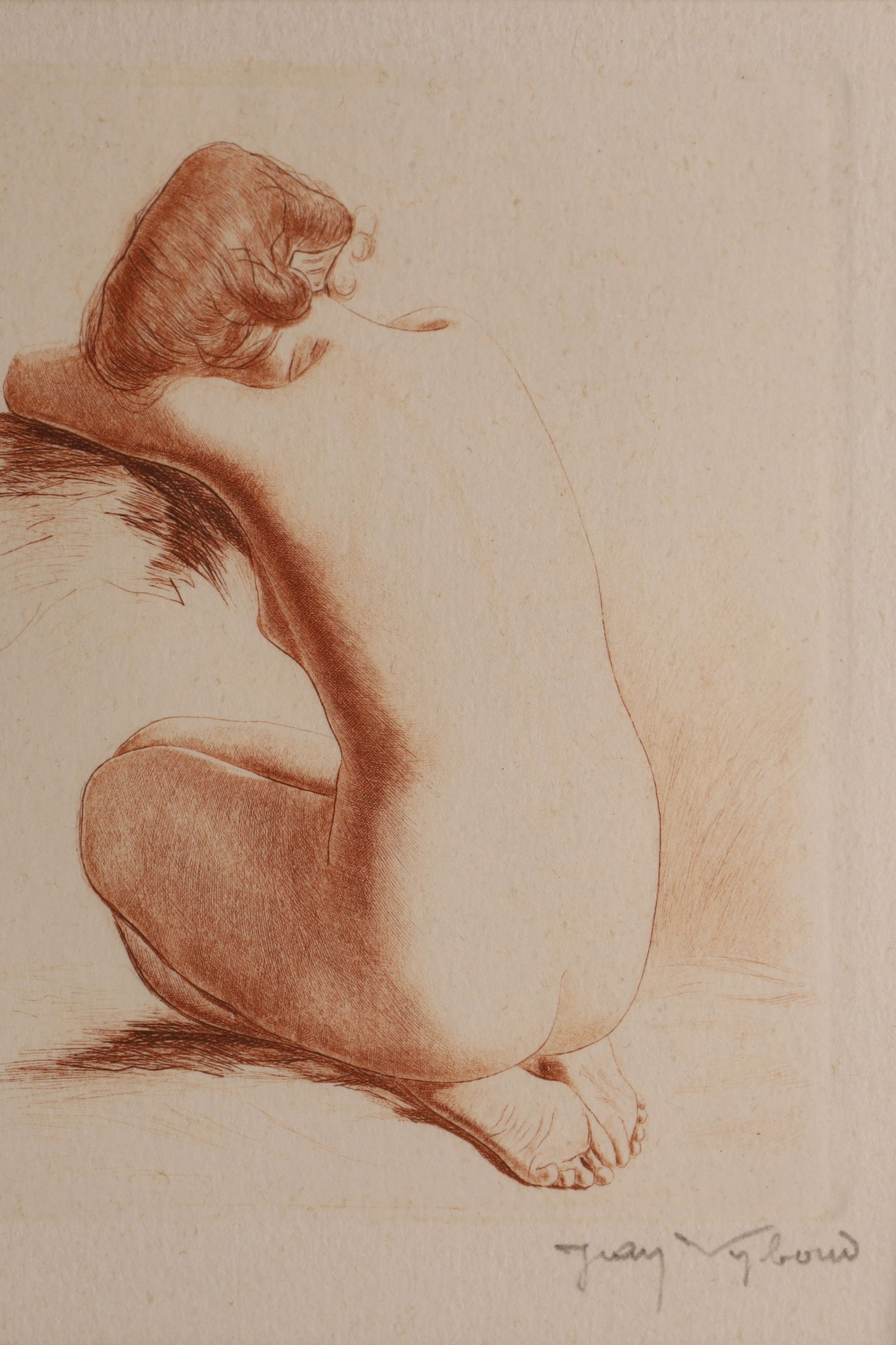 Jean Auguste Vyboud (French, 1872-1944) Signed Etching, Nude Woman From Behind: Jean Auguste Vyboud (French, 1872-1944) Signed Etching, Nude Woman From Behind Jean Auguste Vyboud was an internationally recognized painter and engraver. Vyboud is known for his nude studies, which