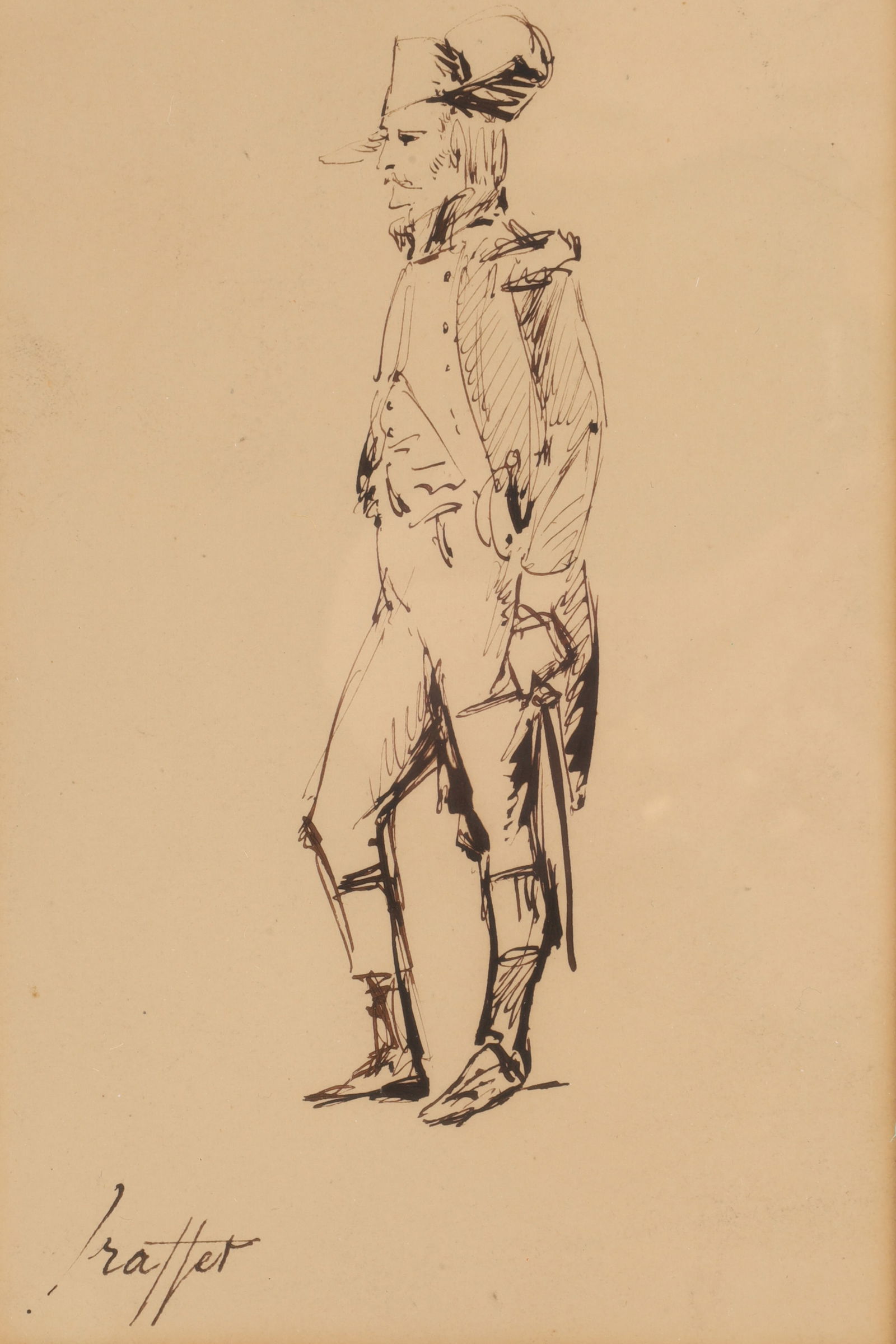 Auguste Raffet (1804-1860) Ink Drawing of Napoleonic Standing Soldier, Signed (1 of 6)