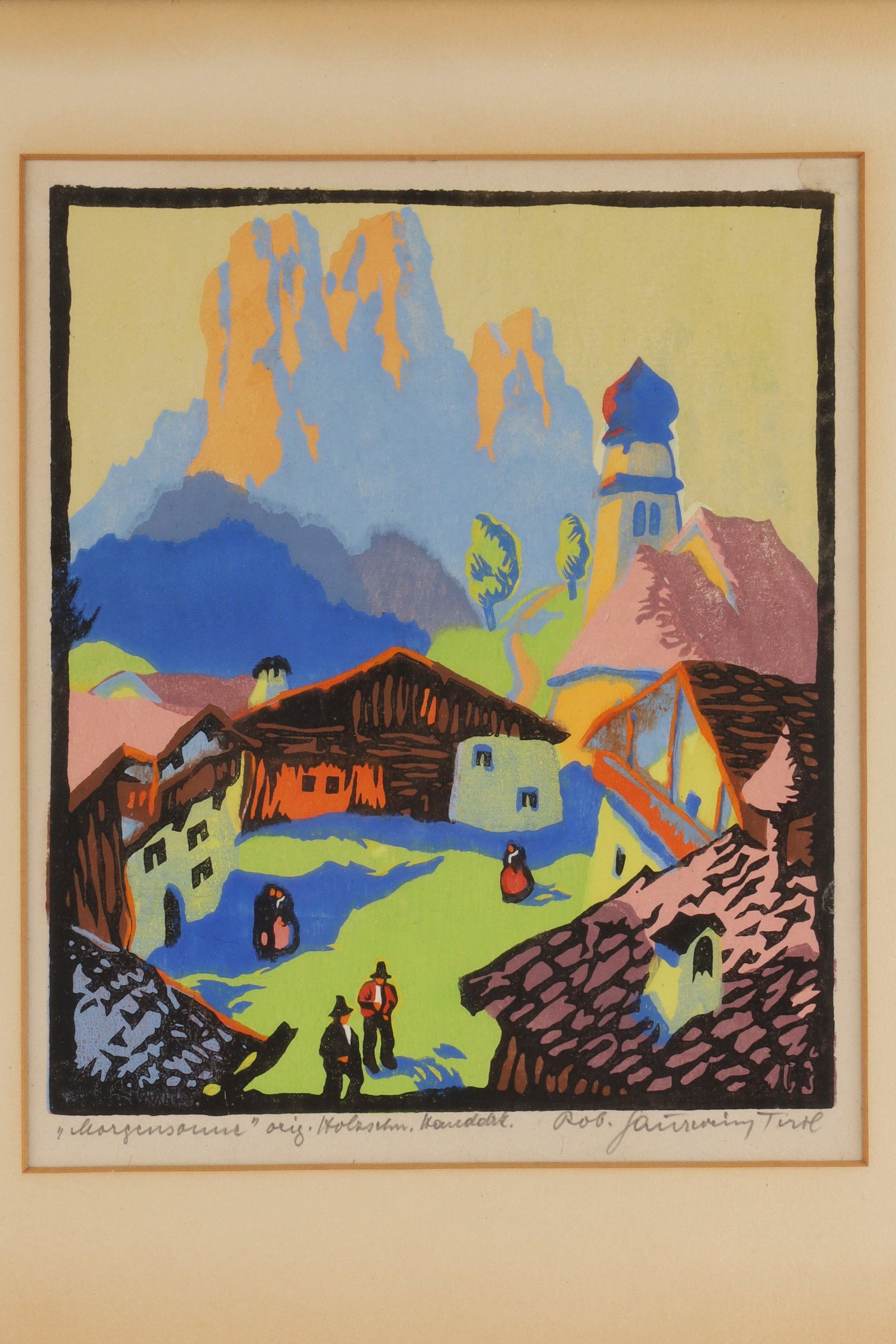 Robert Saurwein (Austrian, 1907 - 1942) Colour Wood Cut, Morning Sun Tyrol (1 of 6)