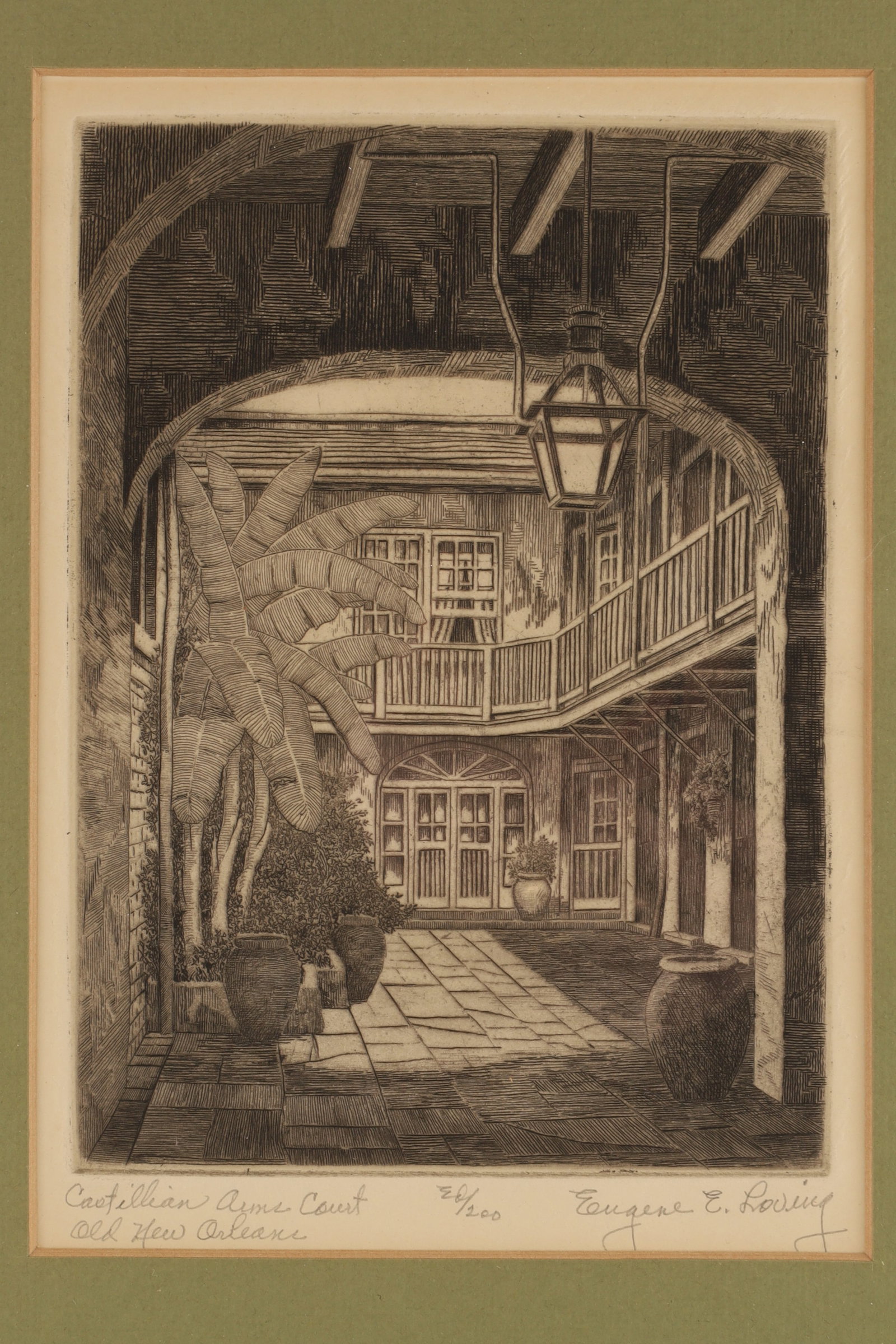 Eugene E. Loving (1908-1971) Castilian Courtyard, Old New Orleans Etching, Ed/200 (1 of 6)