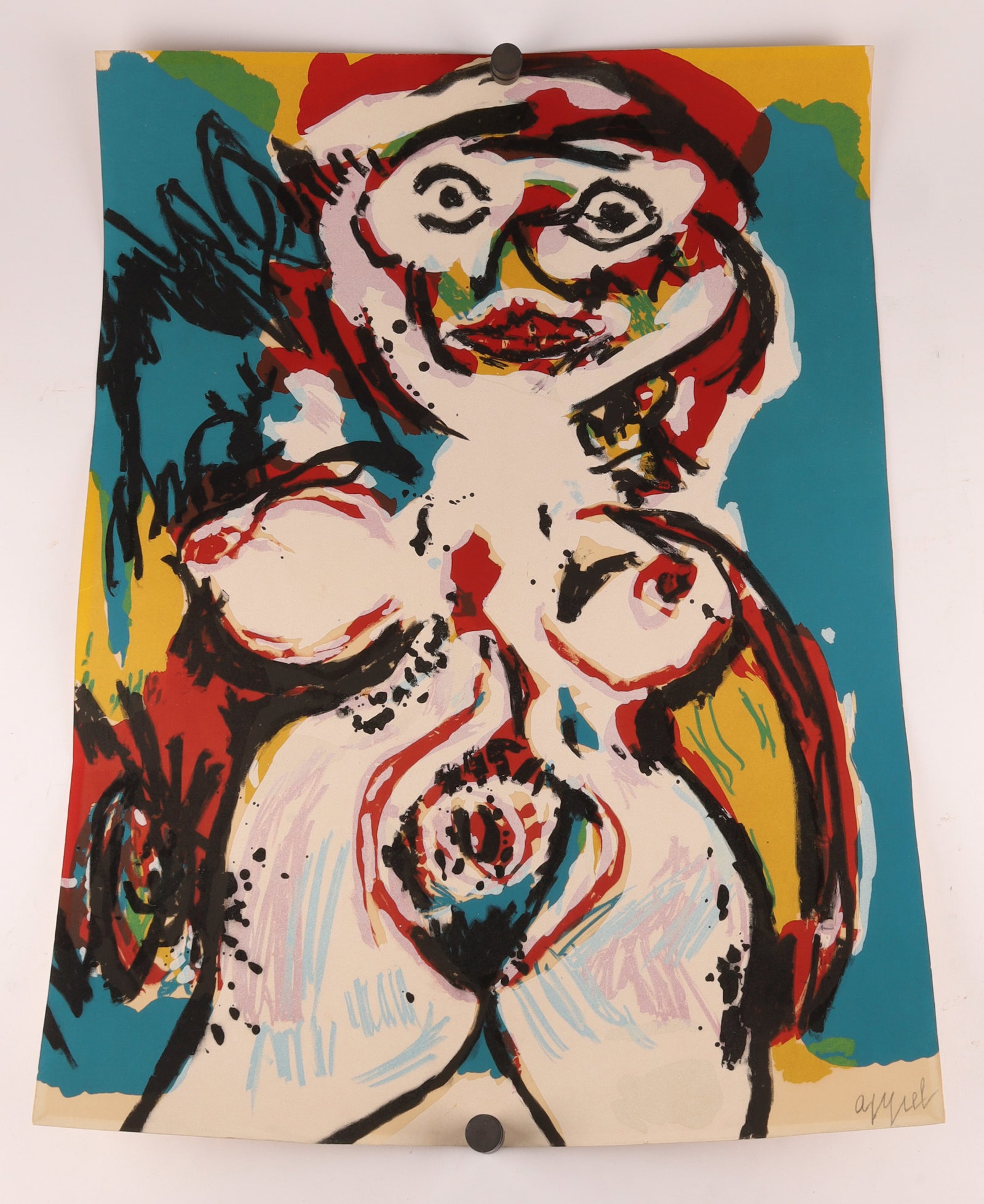 Karel Appel (Dutch, 1921-2006), Femme Nue, Signed Color Lithograph: Karel Appel (Dutch, 1921-2006), Femme Nue, Signed Unnumbered Color Lithograph Description Color lithograph depicting a stylized standing female nude, executed in Karel Appel’s bold and expressive