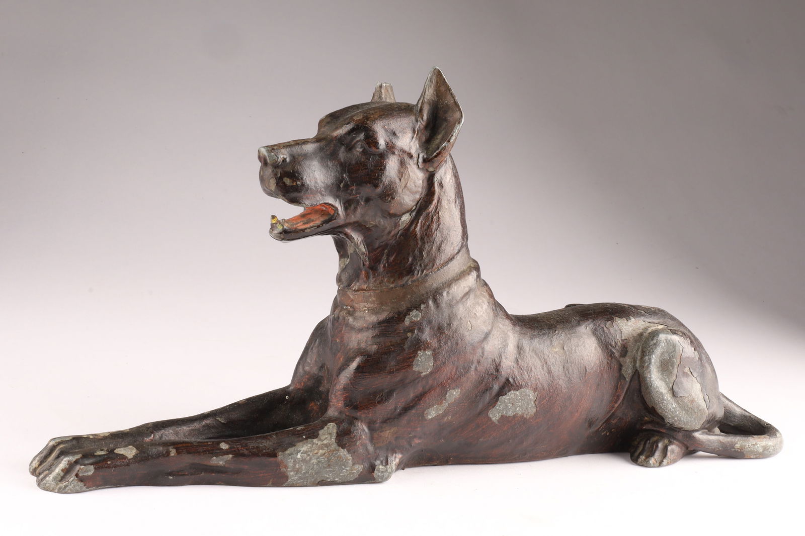 Antique Austrian Art Deco Cold Painted Recumbent Dog Doorstop, Bronze Finish, 14 in. (1 of 9)