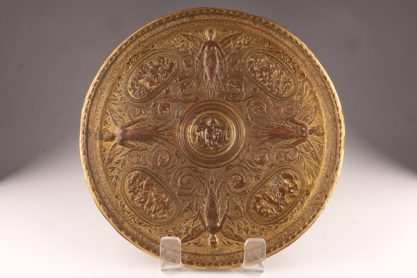 Antique Victorian Art Nouveau Elkington Gilt Copper Repousse Plate Mythological Scenes (1 of 8)