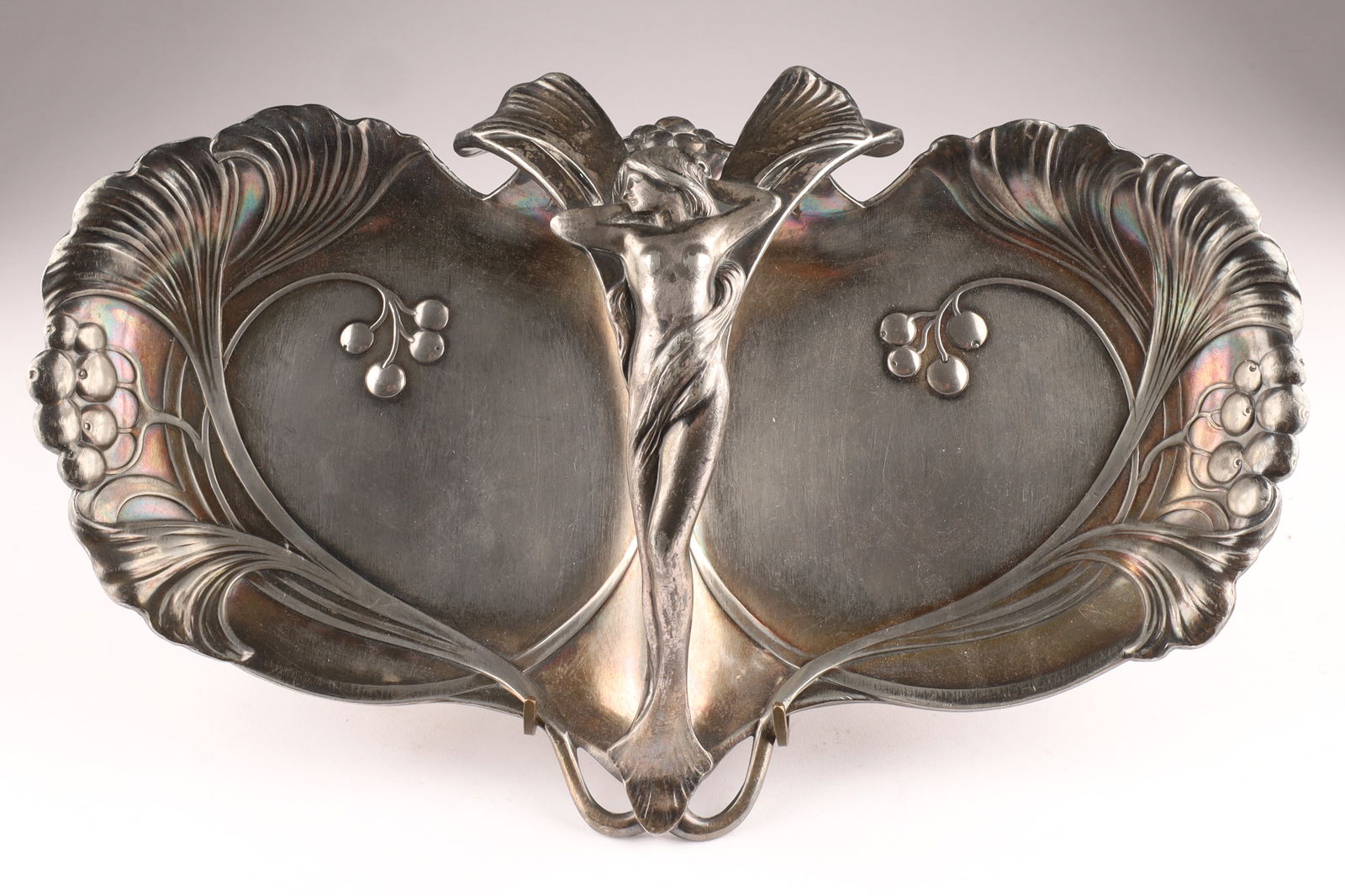 Antique German WMF Art Nouveau Silverplated Twin Fruit Dish with Maiden (1 of 7)