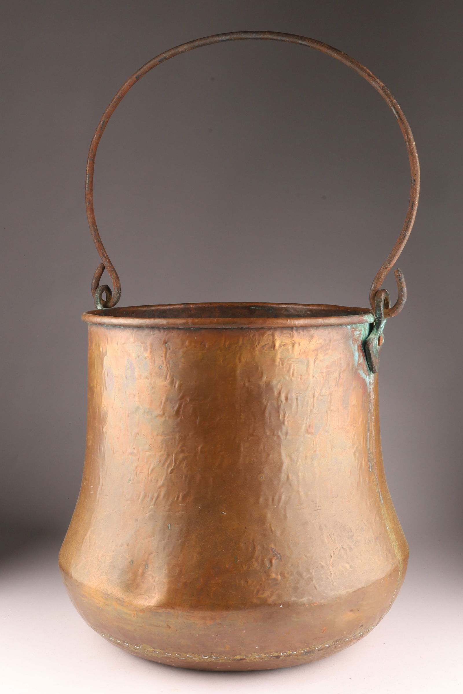 Large Antique Hand Hammered Copper Cauldron with Iron Handle (1 of 6)