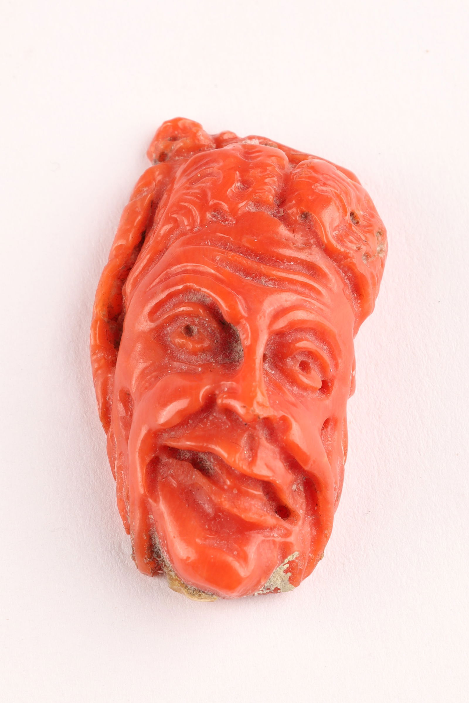 Antique Hand Carved Red Coral Grotesque Mask Face (1 of 5)