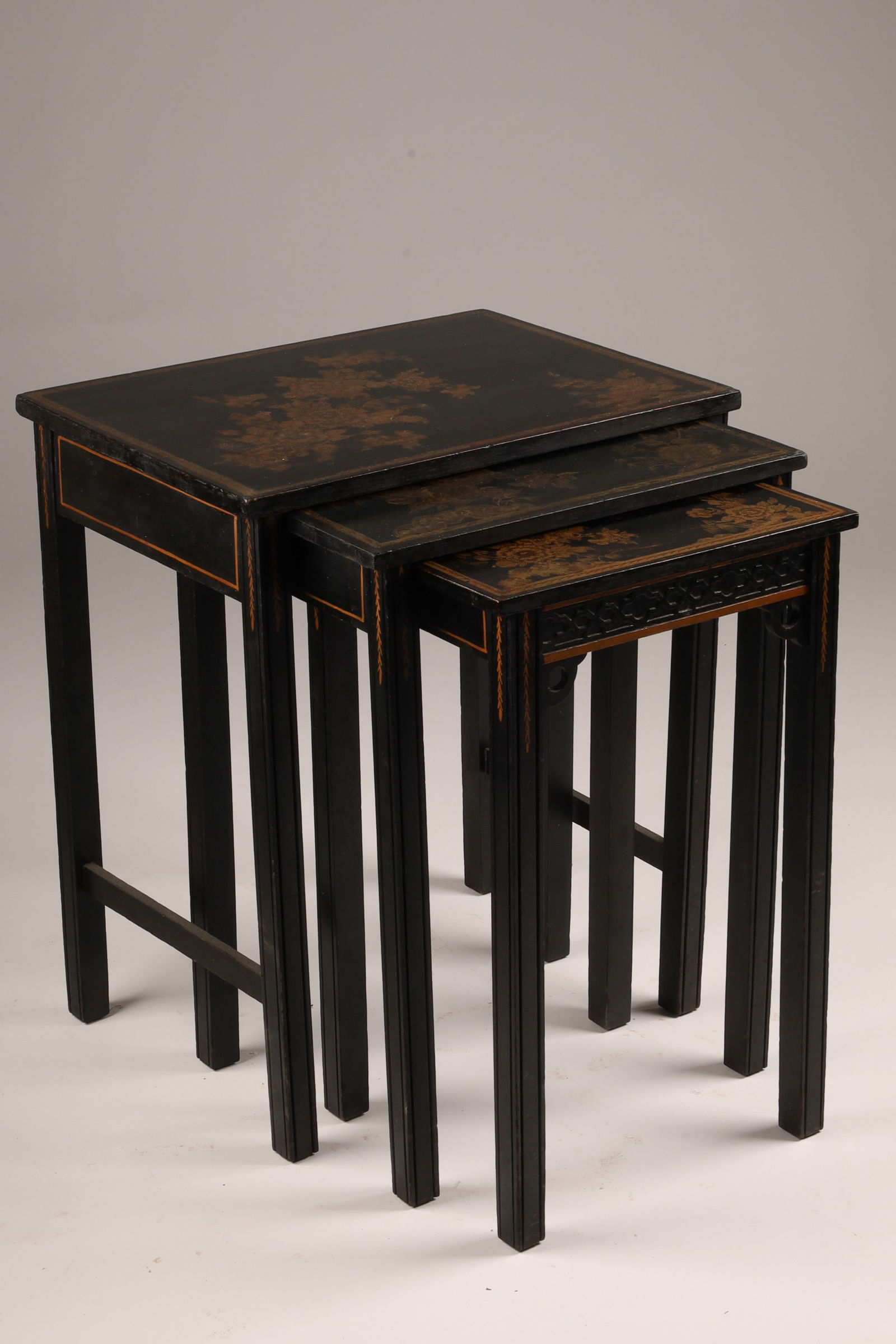 Set of 3 Antique Victorian Chinoiserie Black Lacquer Nesting Tables (1 of 7)