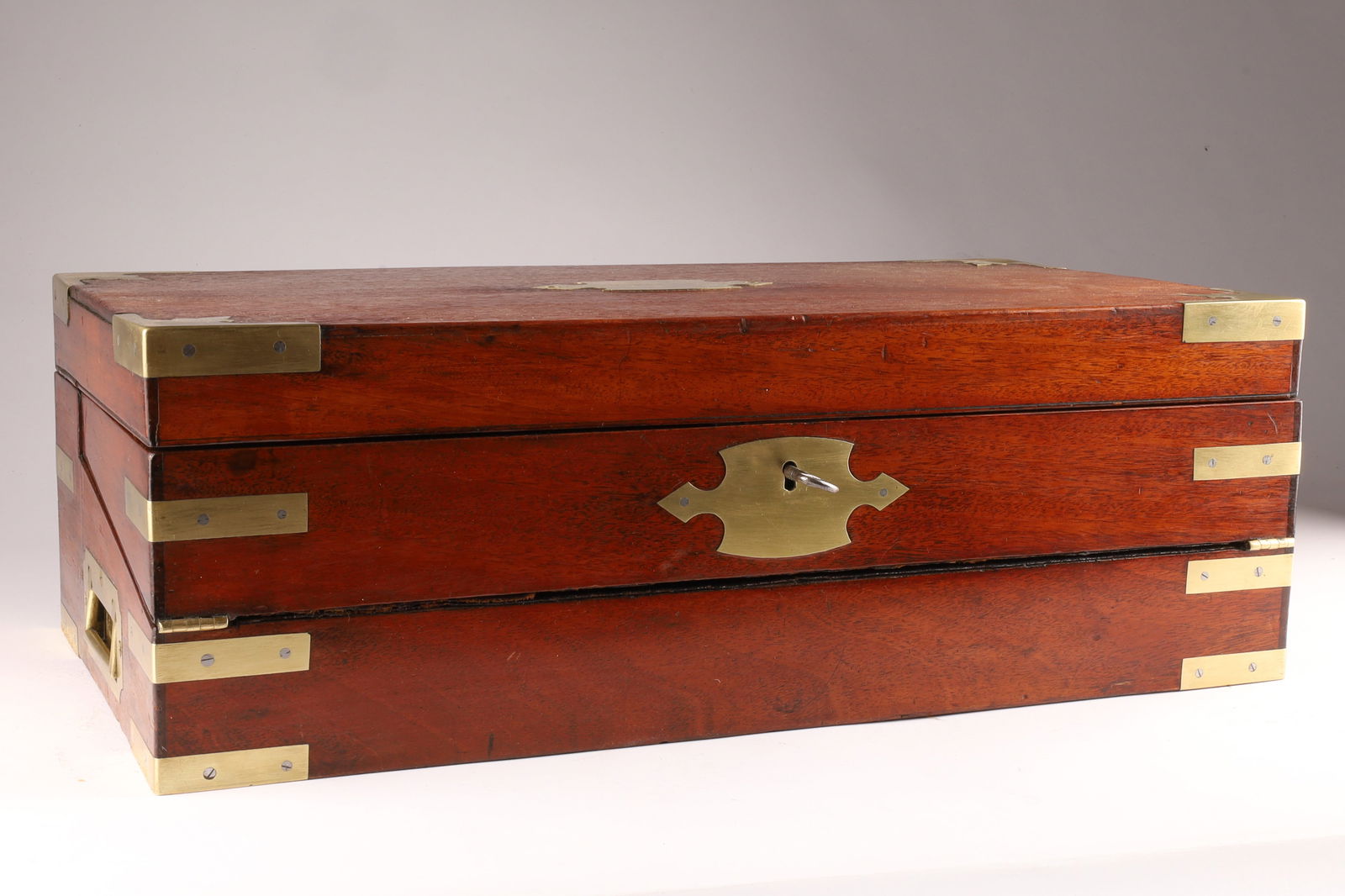 19th C Victorian Brass Bound Mahogany Campaign Writing Slope (1 of 12)