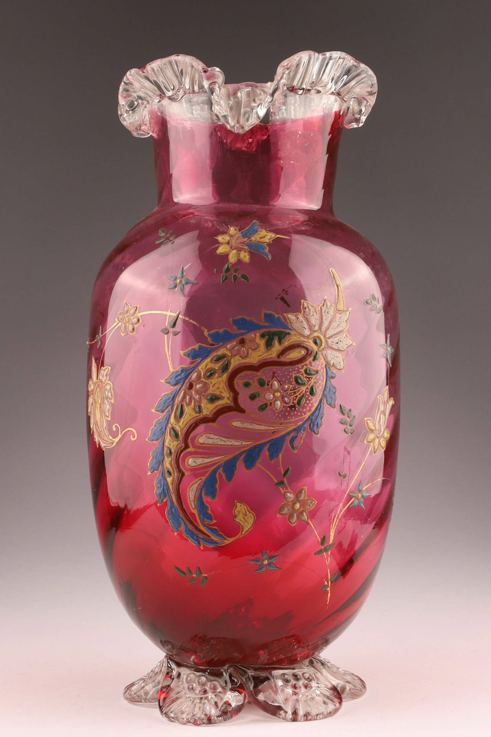 Manner of Auguste Jean, French Bohemian Art Nouveau enamel glass vase, ca. 1900-1920 (1 of 6)