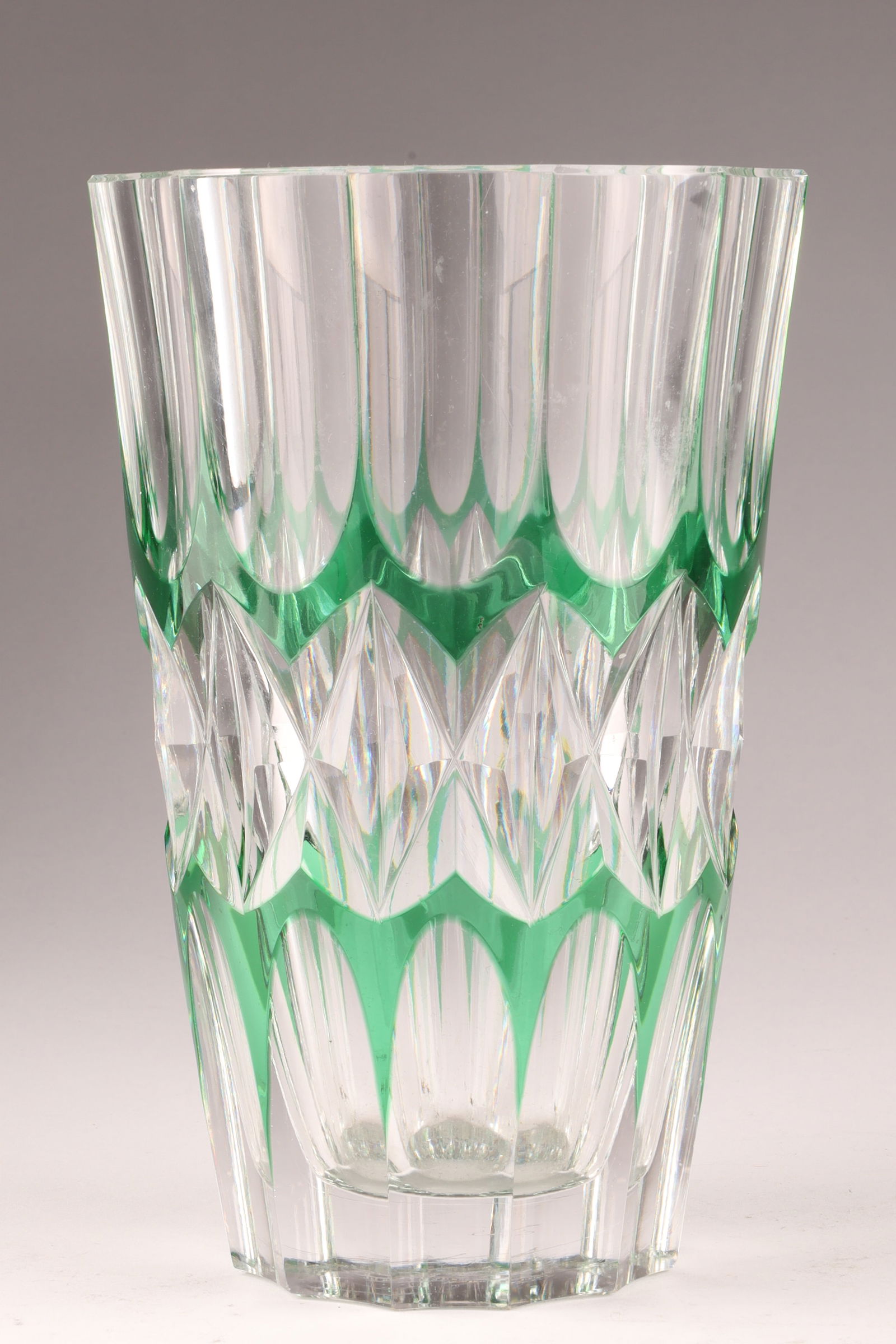 Saint Louis Crystal Cut Glass Vase with Green Cut to Clear, Faceted, 7.75 Inches (1 of 6)