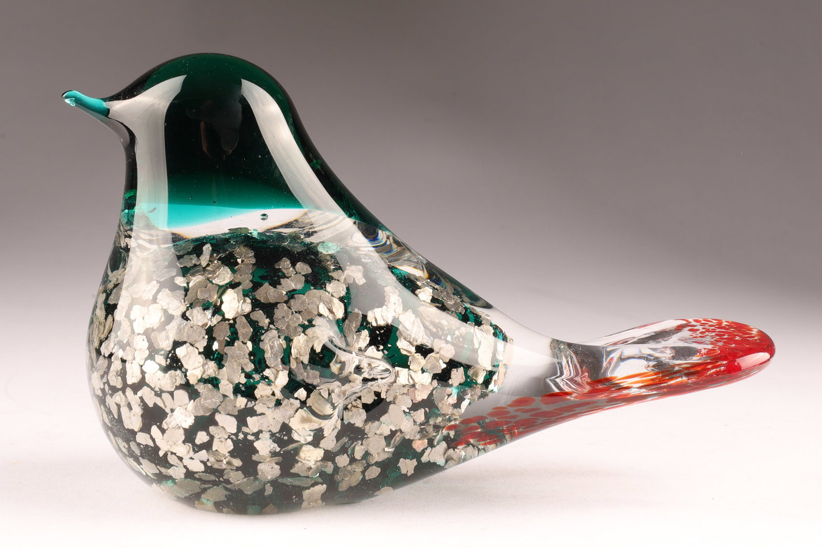 Mid Century Murano Barbini Style Art Glass Bird Figurine, Sfumato Silver Foil Inclusions (1 of 6)