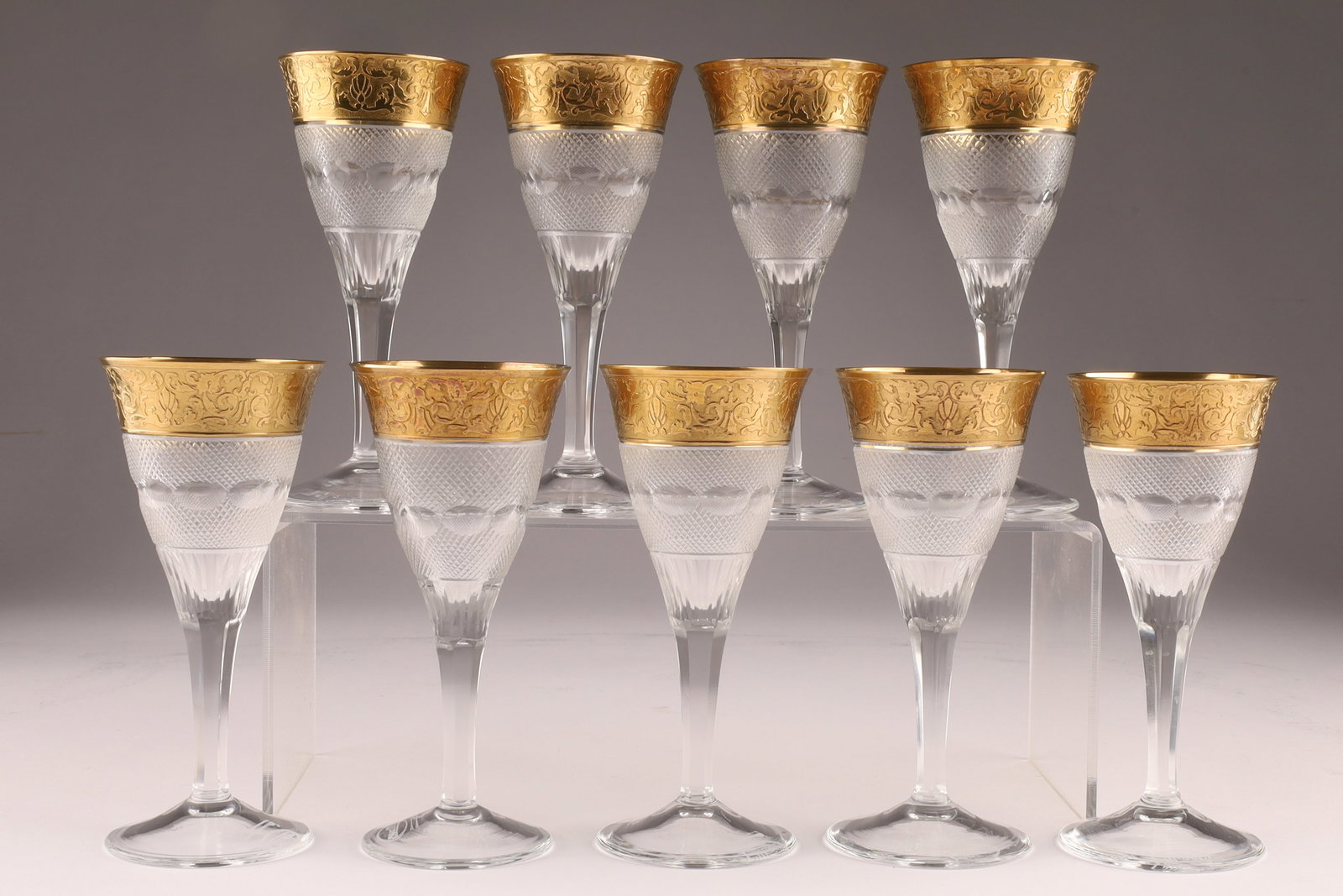Set of 9 Moser 24K Gold Splendid Pattern Cut Crystal Liqueur Glasses (1 of 6)