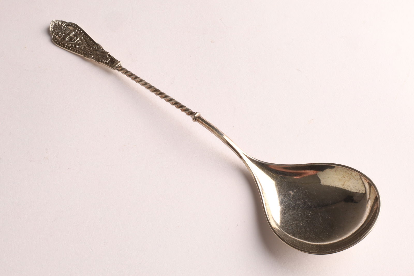 1884 David Andersen Norwegian Silver Serving Spoon with Twist Shaft, Lion Mask (1 of 5)