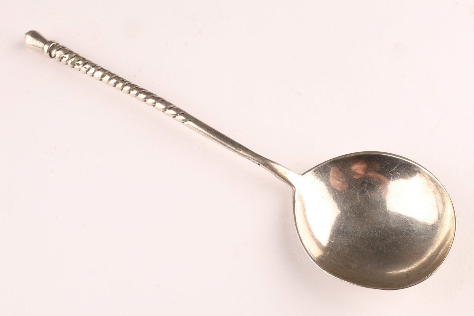19th C Russian Silver Caviar Spoon, featuring a twisted handle and an engraved bowl (1 of 7)