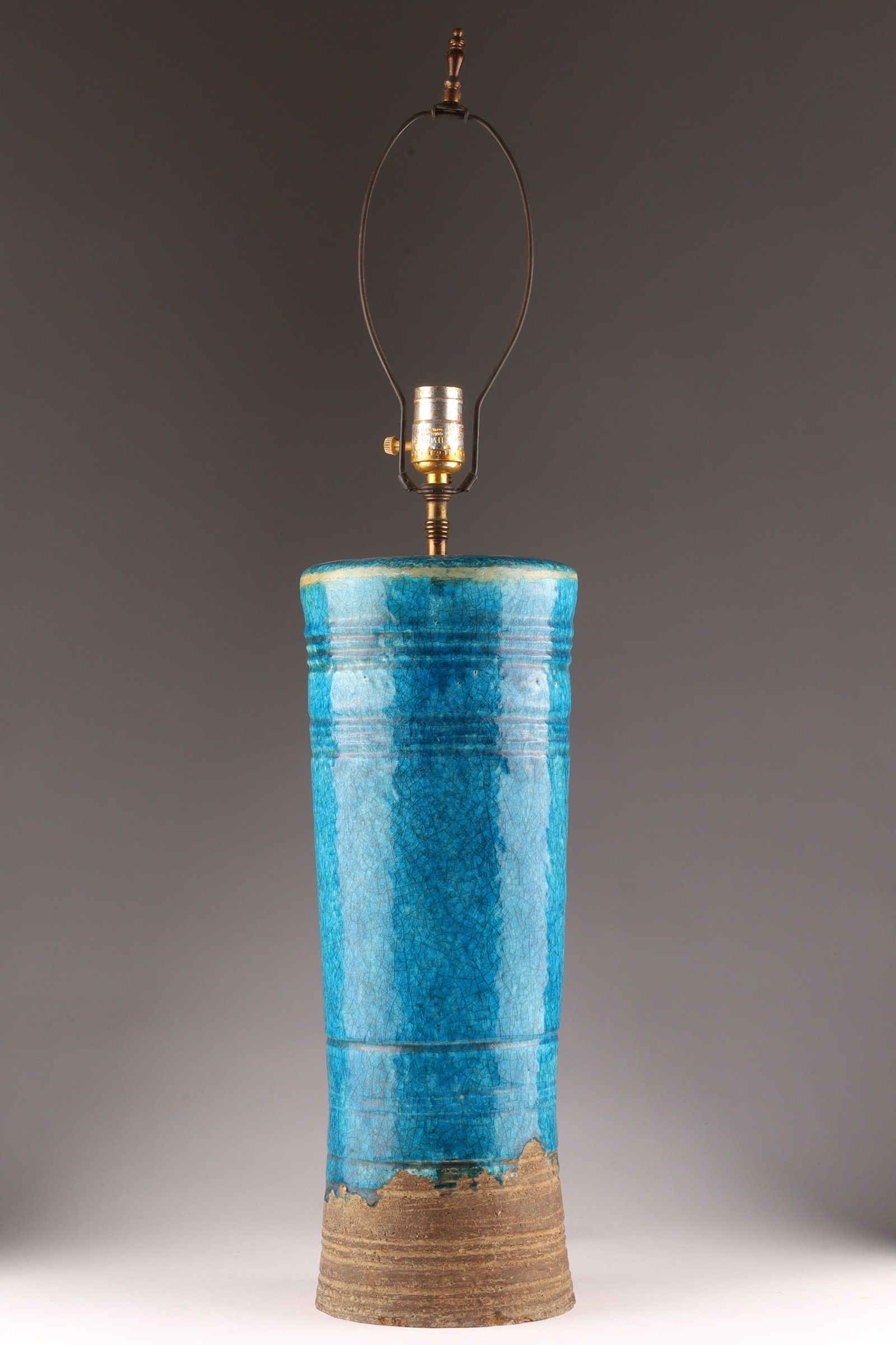Mid Century Italian Rimini Blue Glazed Ceramic Lamp Manner Aldo Londi for Bitossi (1 of 7)